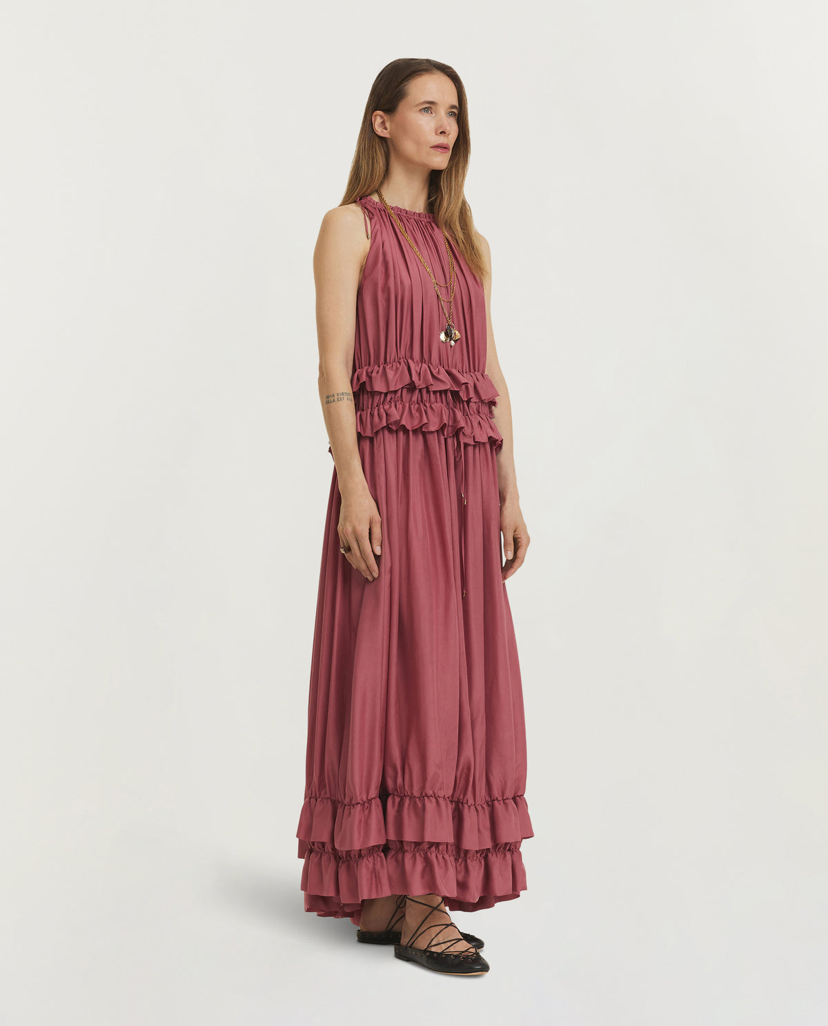 Mouwloze lange jurk - Roze