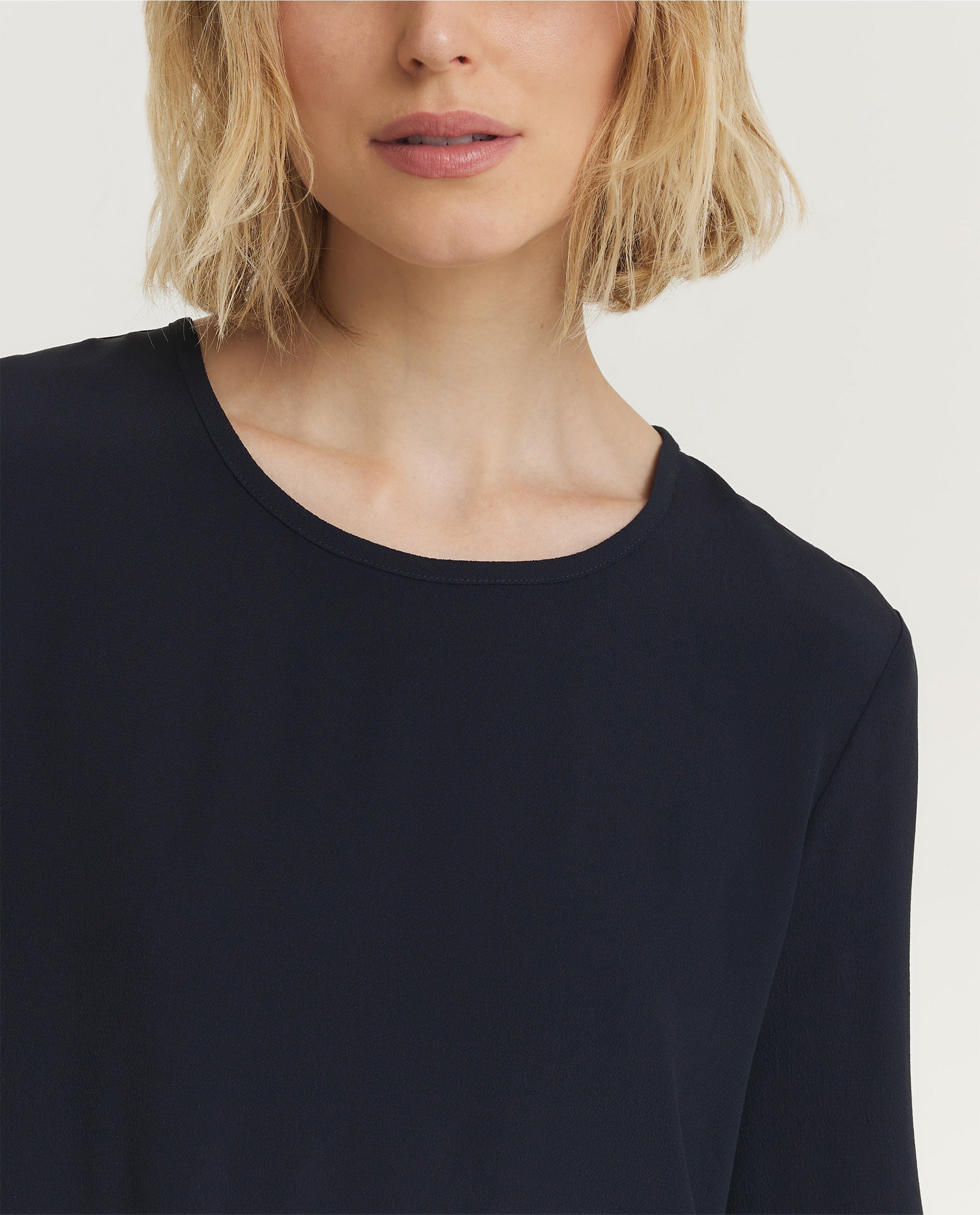 Vloeiende Rond Hals Top - Donkerblauw