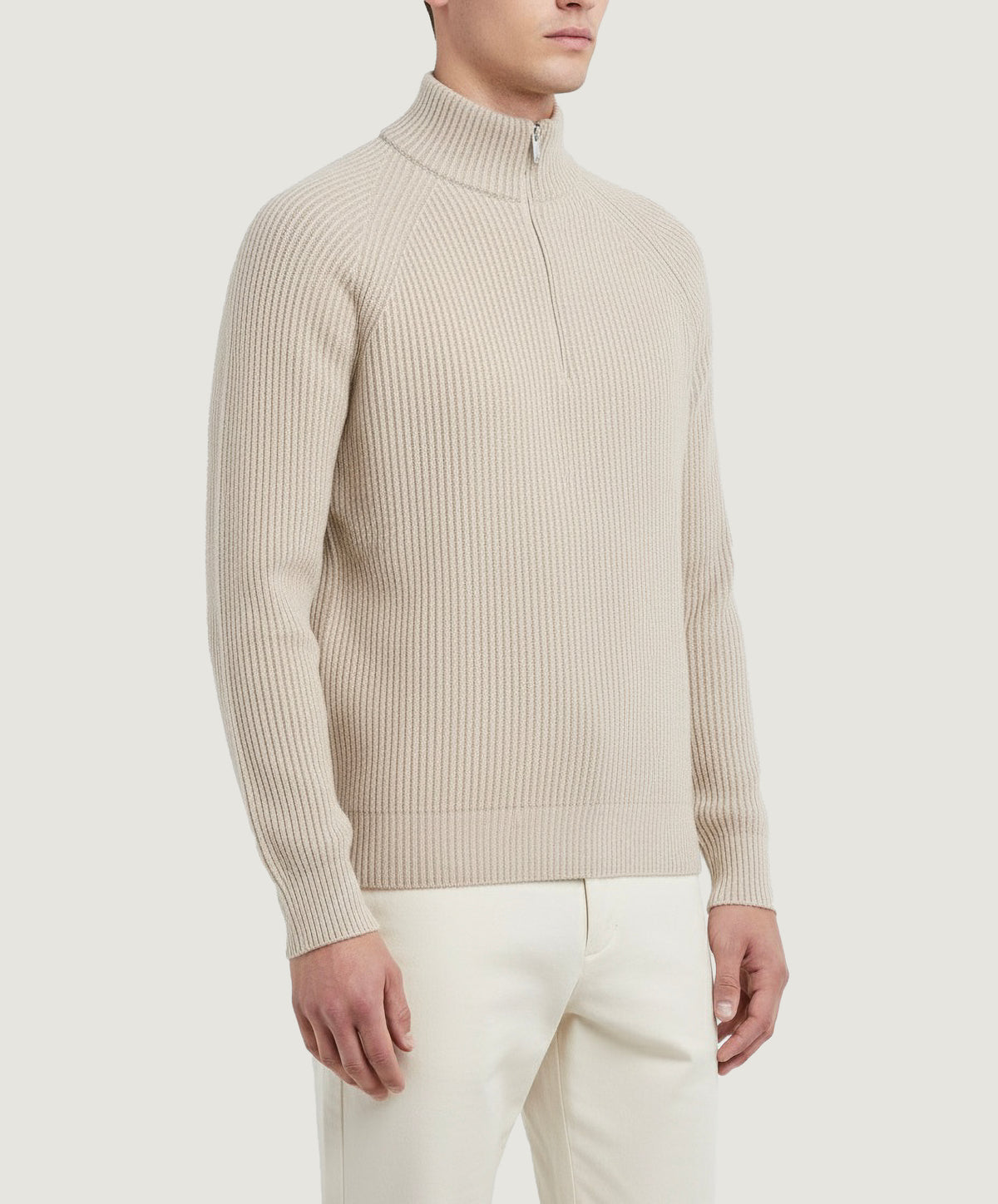 Ribbed Cashmere Half-Zip Sweater