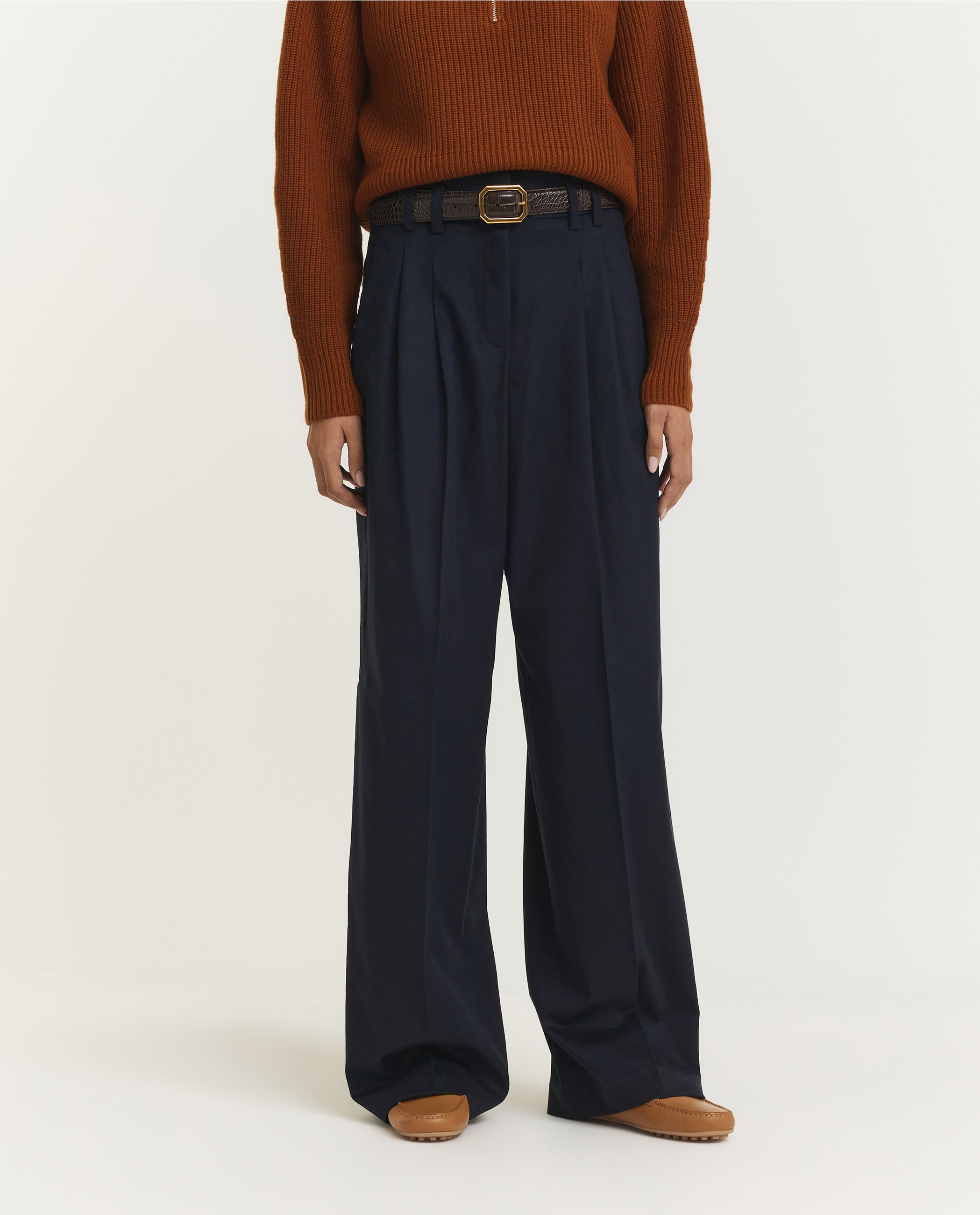 Wide Leg Pleated Trousers
