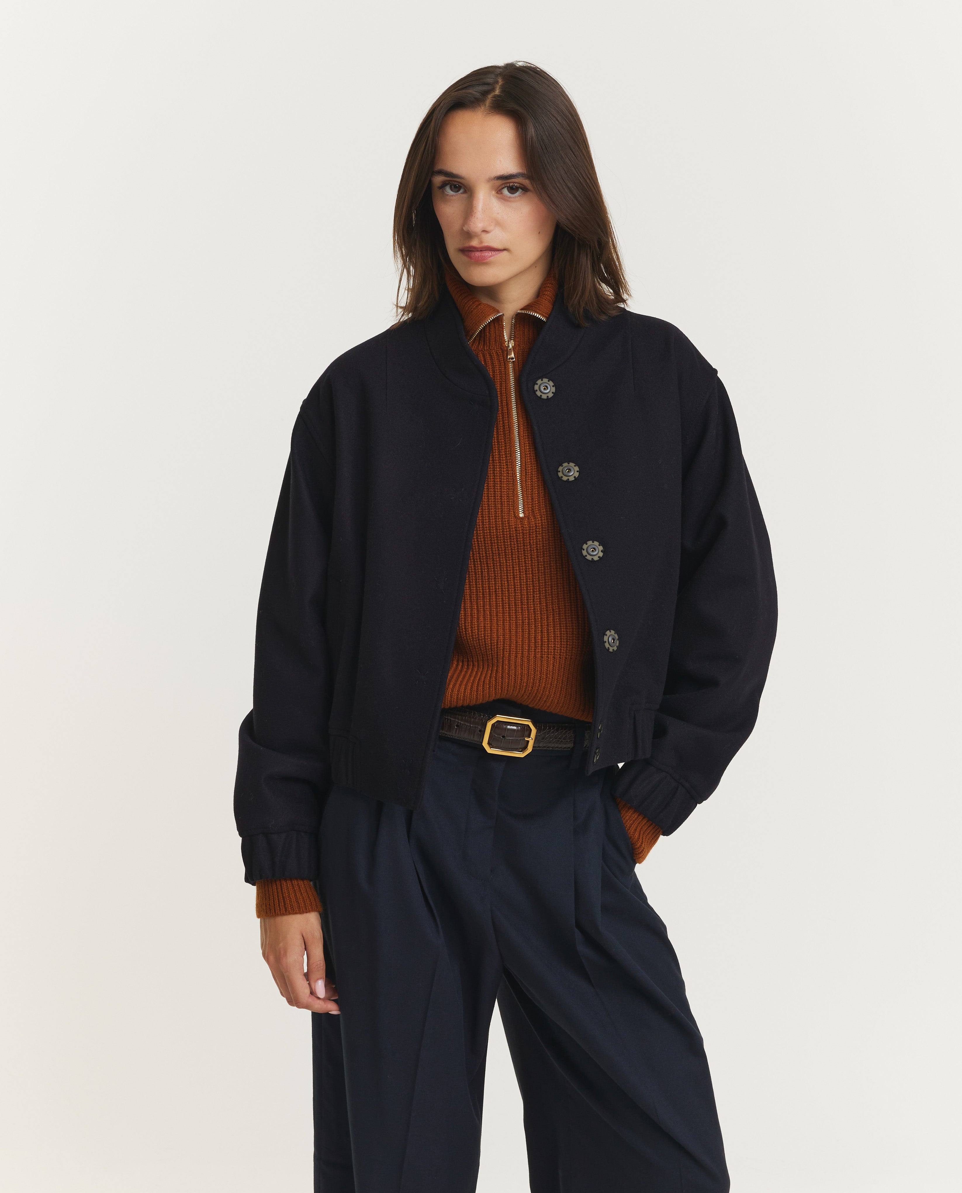 Wollen Bomberjack - Donkerblauw