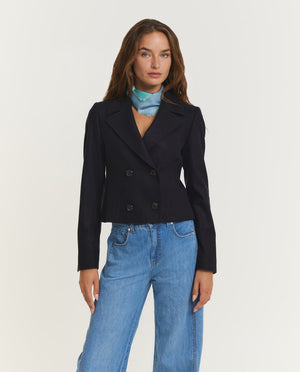 Cropped Wol Cashmere DB Jasje - Donkerblauw