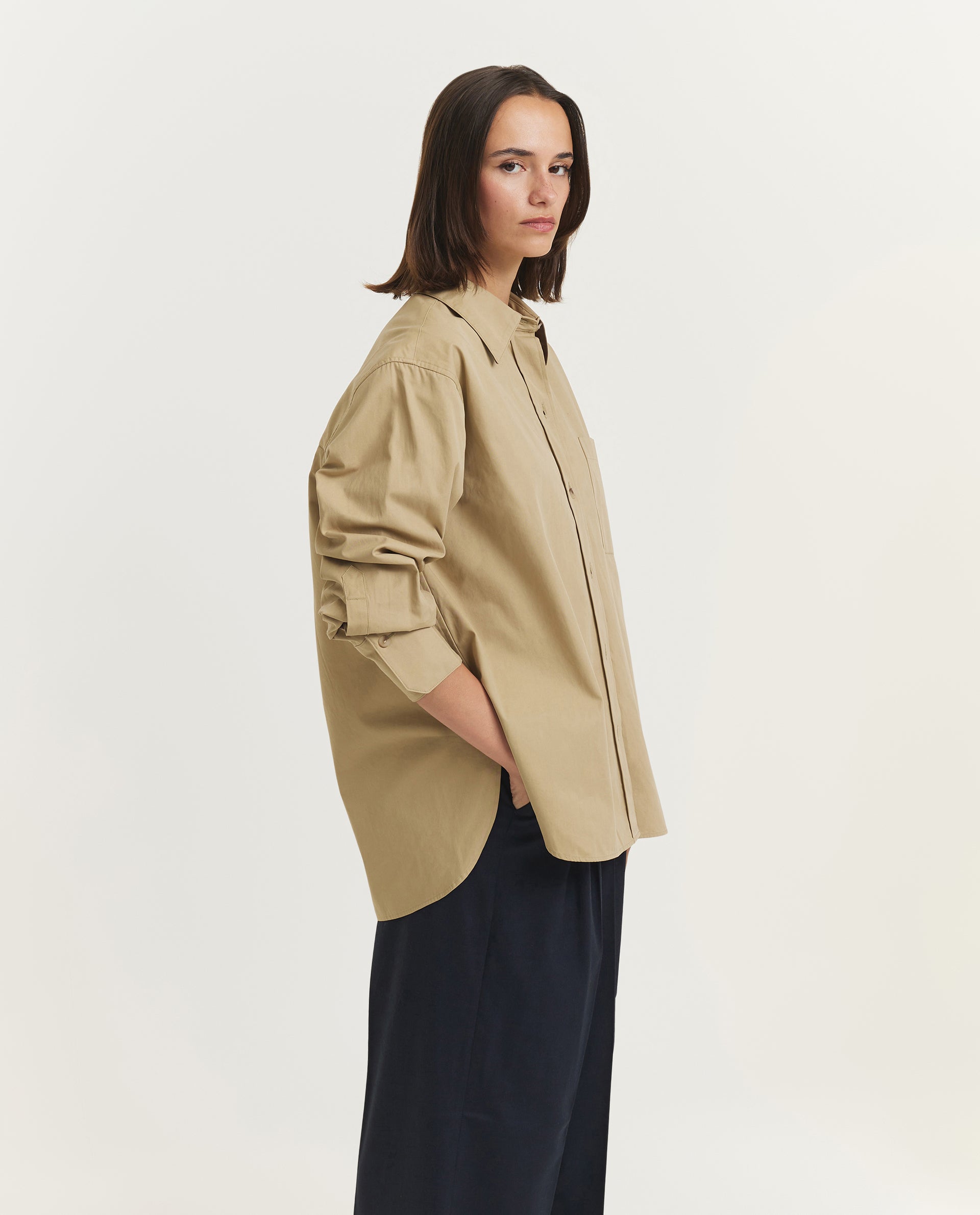 Oversized Katoenen Shirt - Lichtbruin