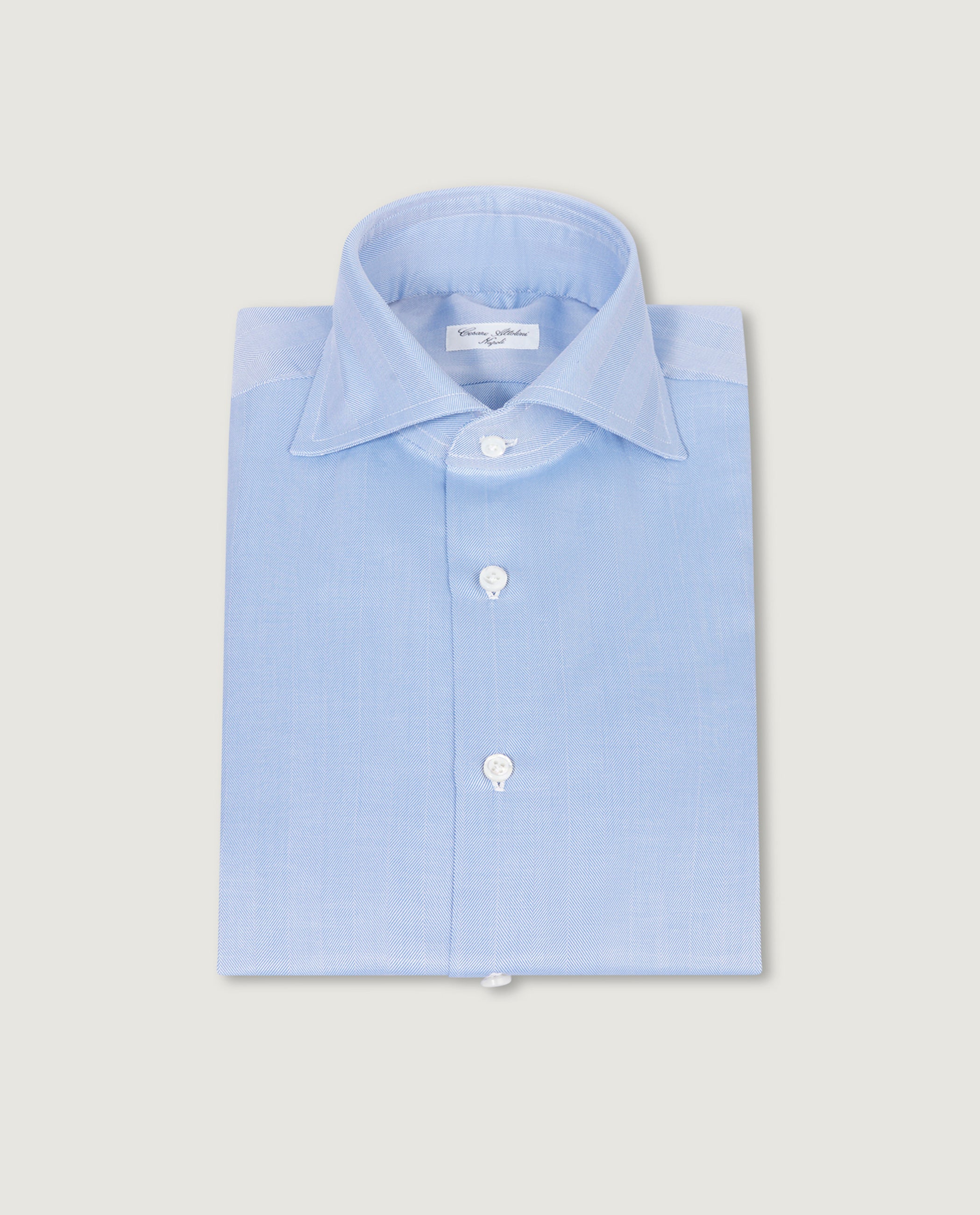 Katoenen Visgraat Shirt - Lichtblauw