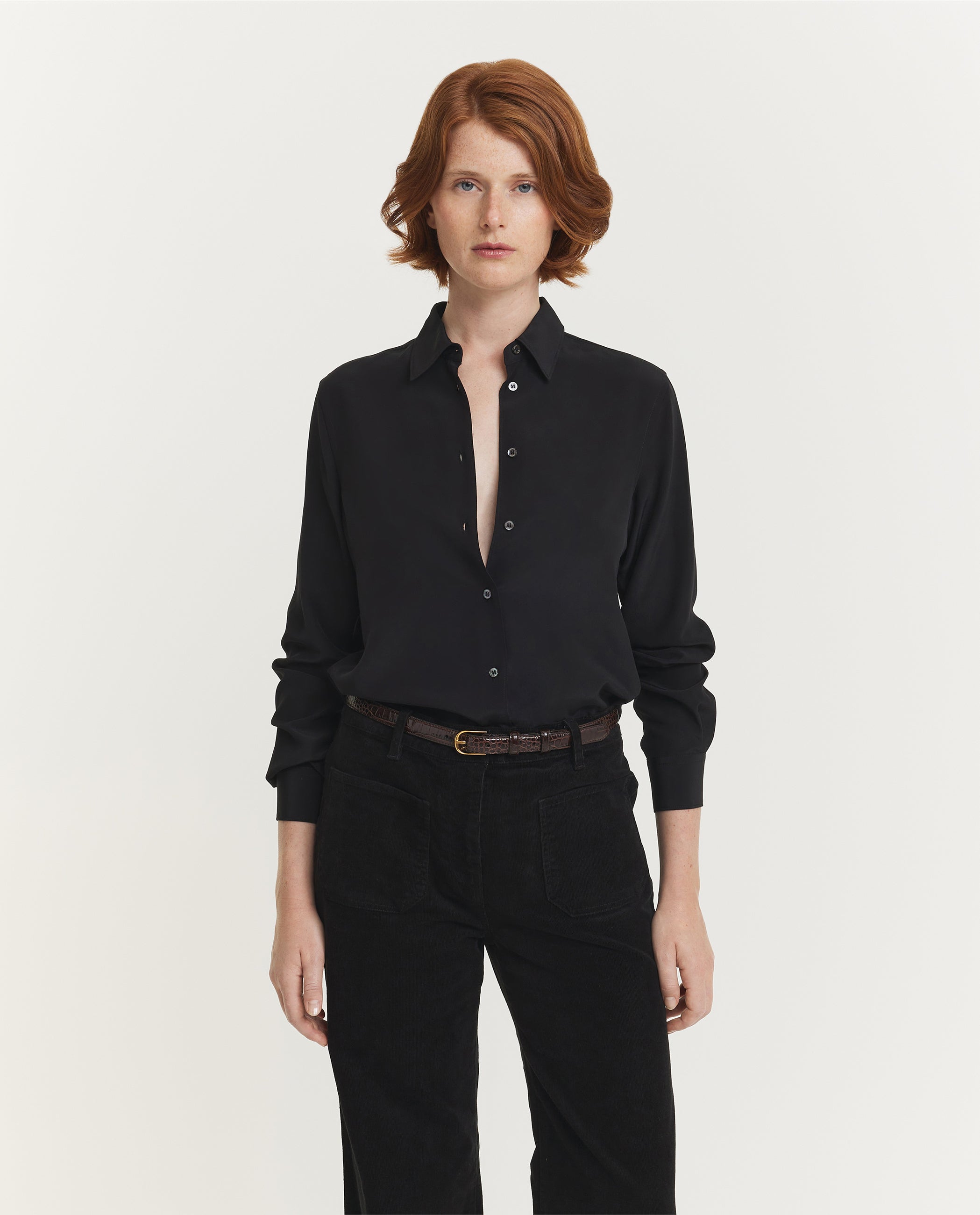 Zijden Crêpe Shirt - Zwart