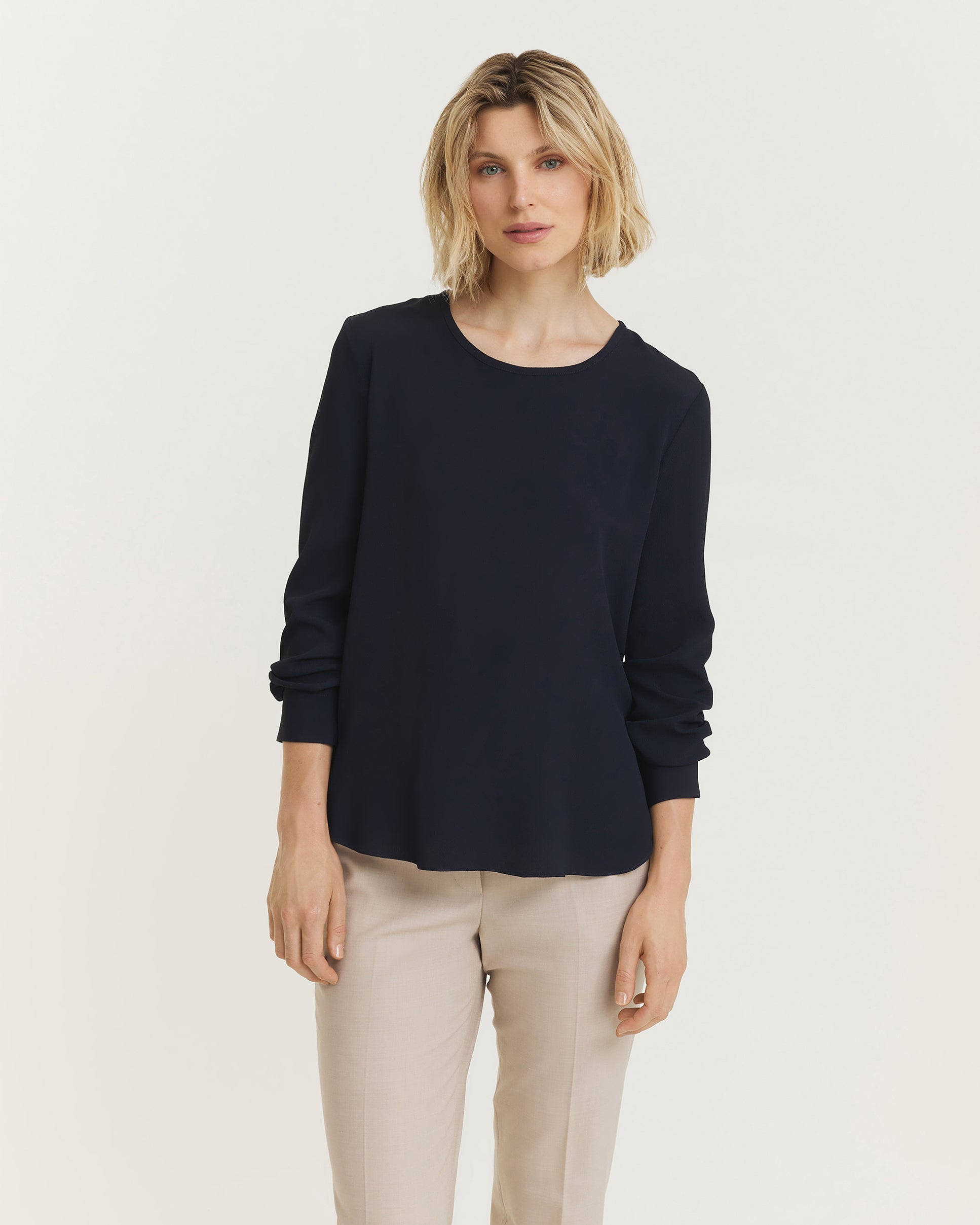 Vloeiende Rond Hals Top - Donkerblauw