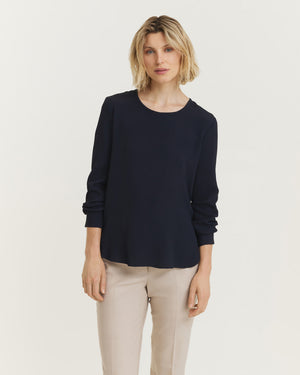 Vloeiende Rond Hals Top - Donkerblauw