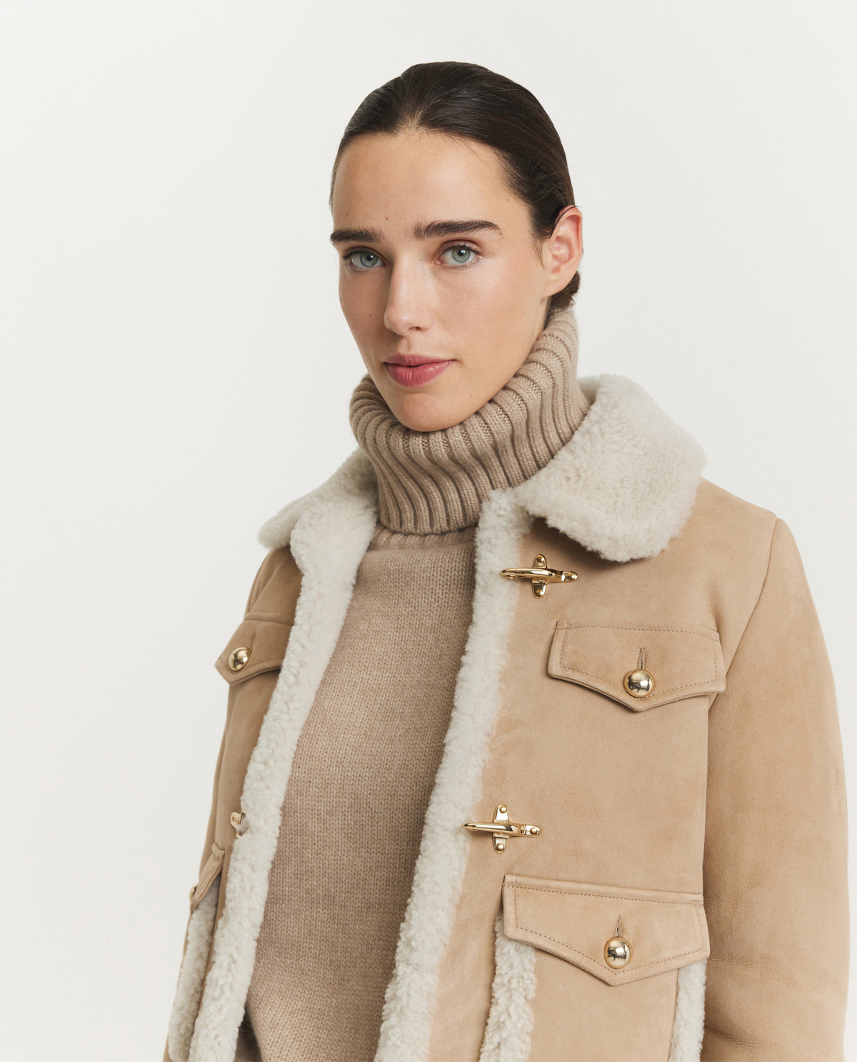 Cropped Shearling Jasje - Lichtbruin