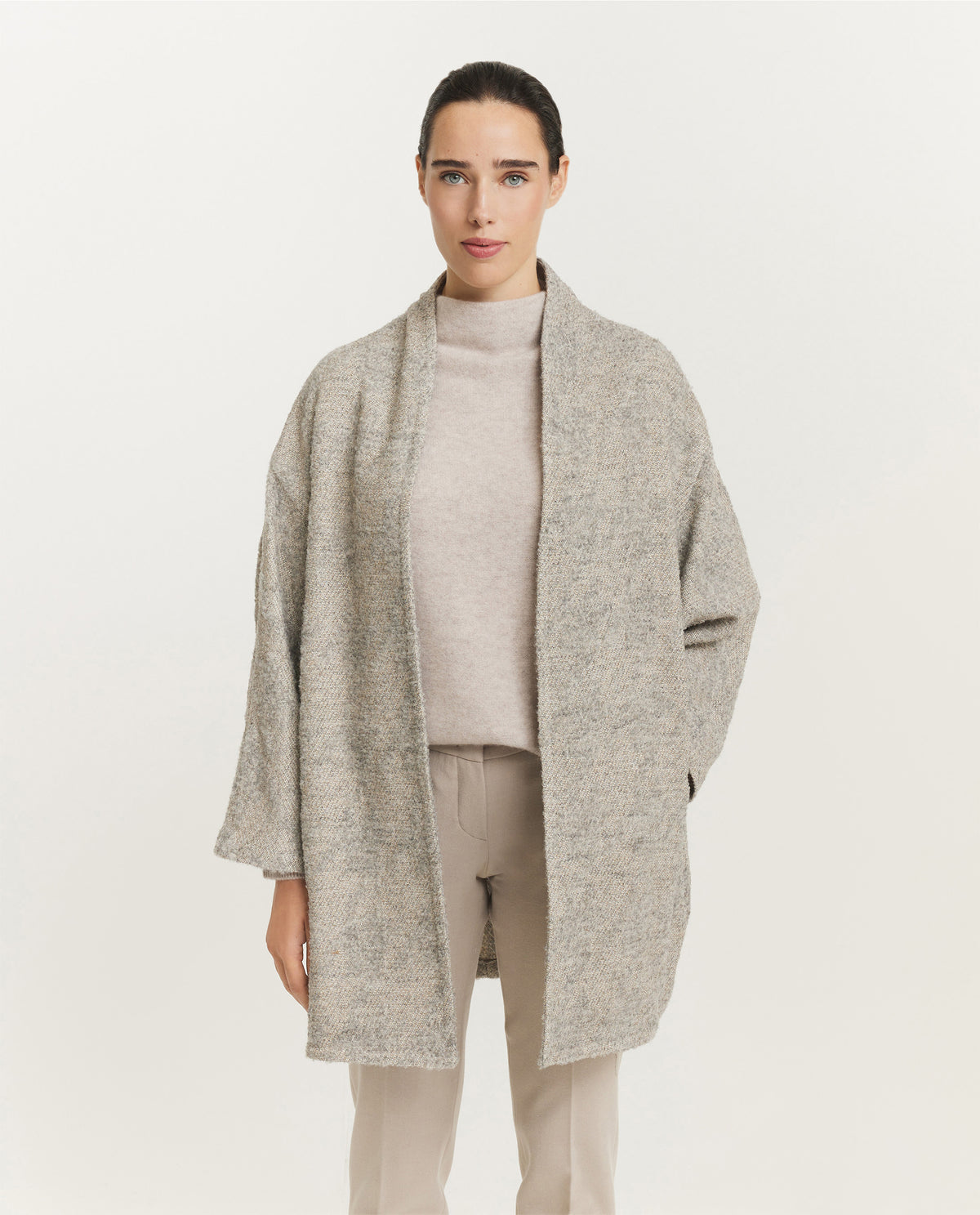 Kimono Structuur Vest - Lichtgrijs