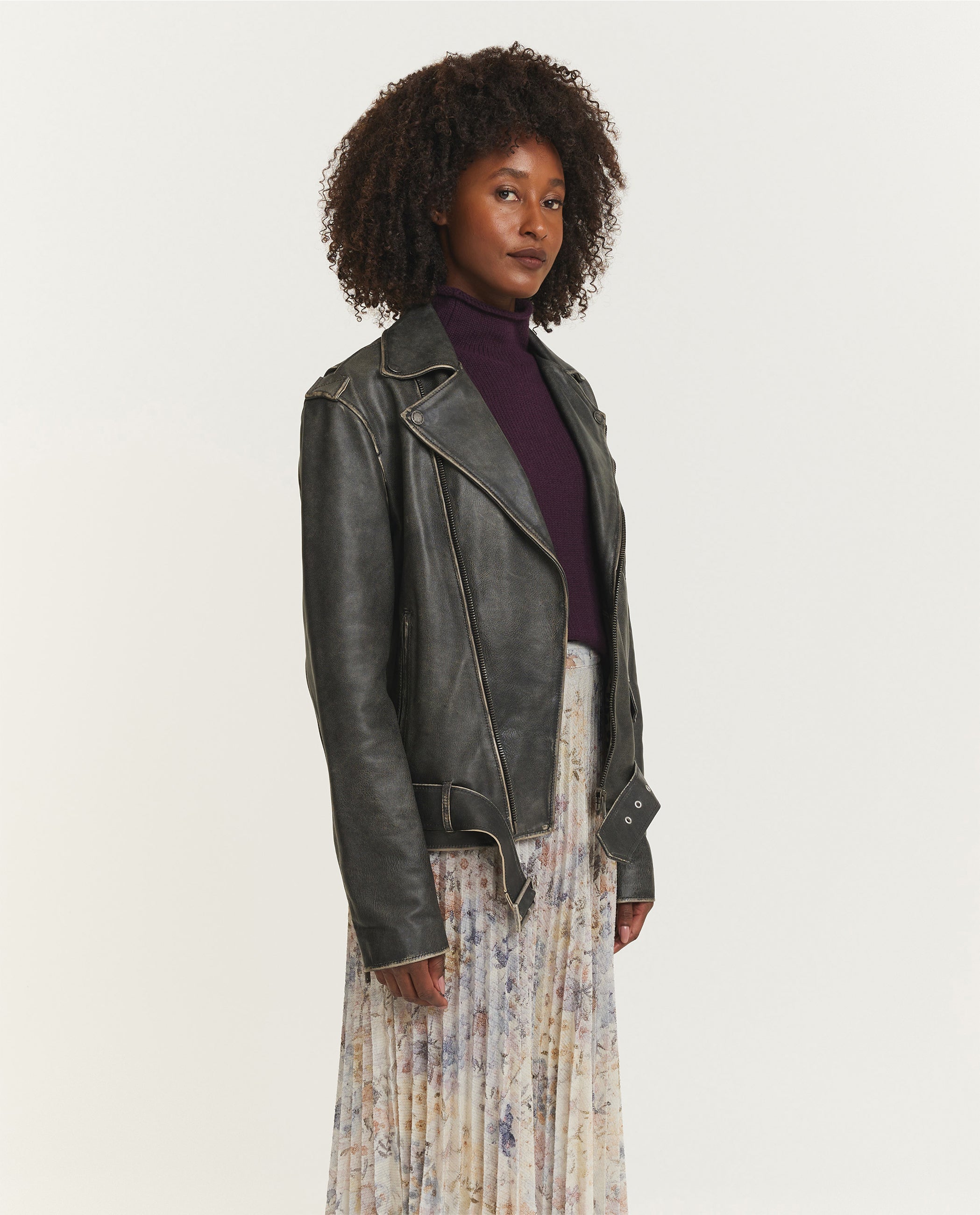 Leren Bikerjack - Zwart