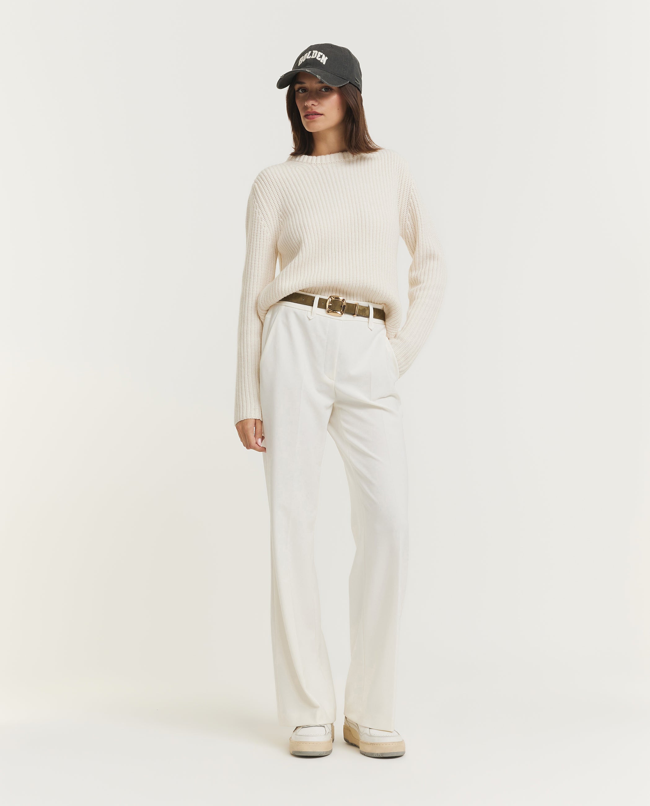 Wol Cashmere Rib Trui - Ecru