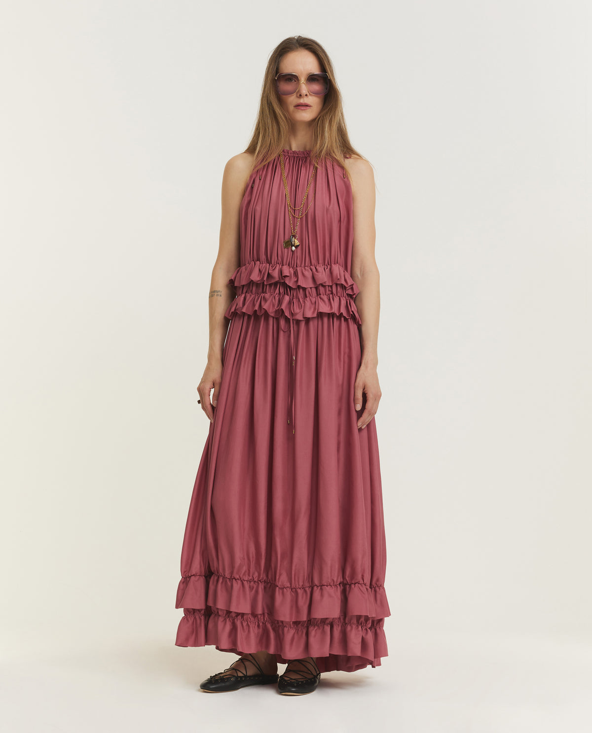 Mouwloze lange jurk - Roze