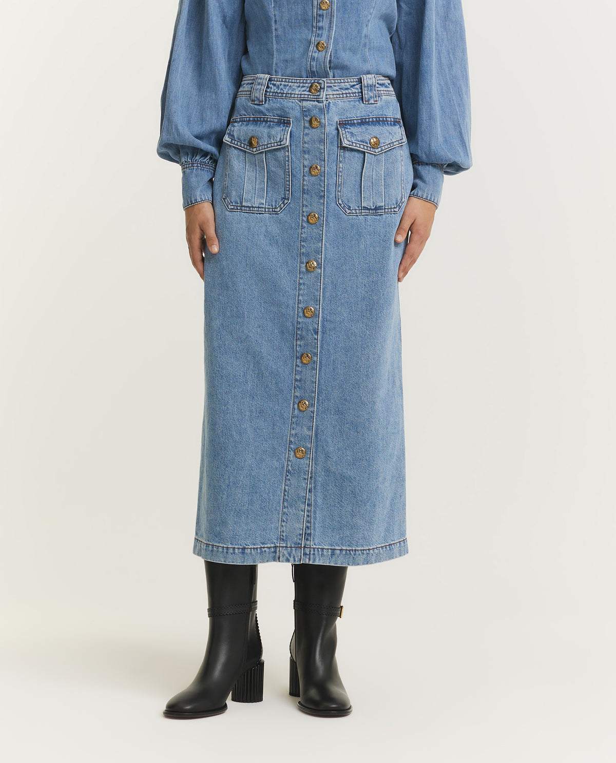 Denim Koker Midi-Rok - Lichtblauw