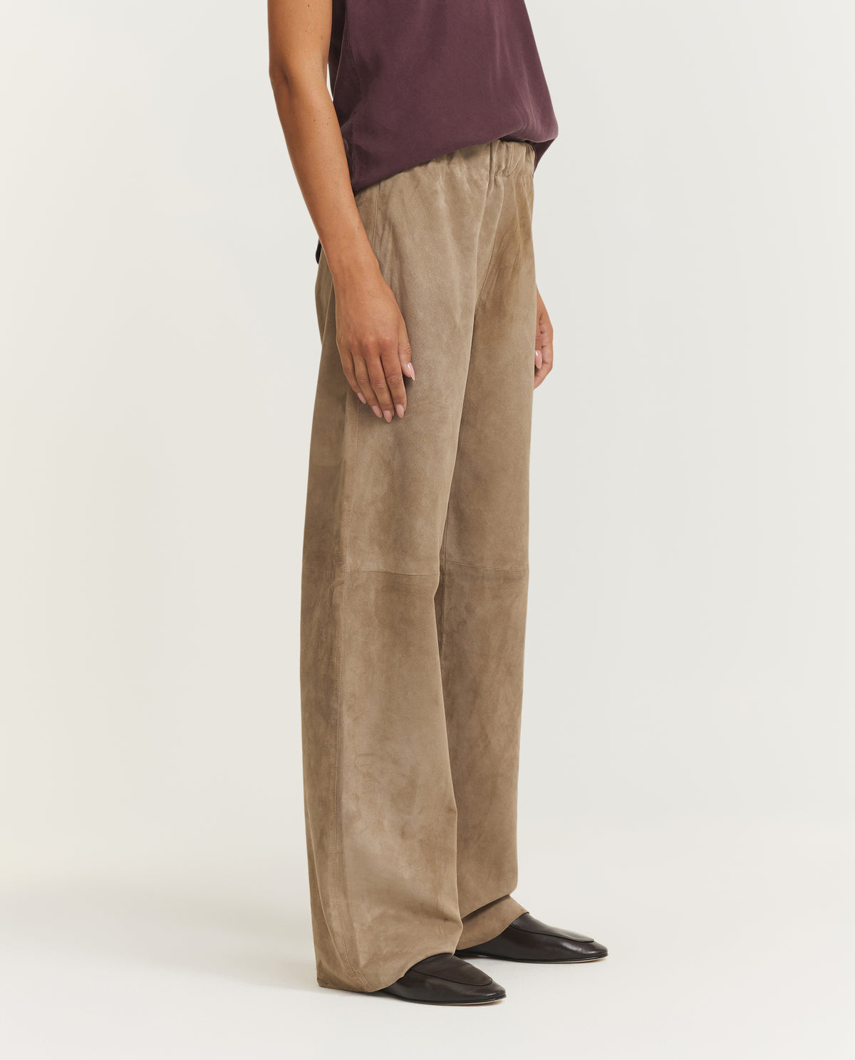 Rechte Suede Broek - Lichtbruin