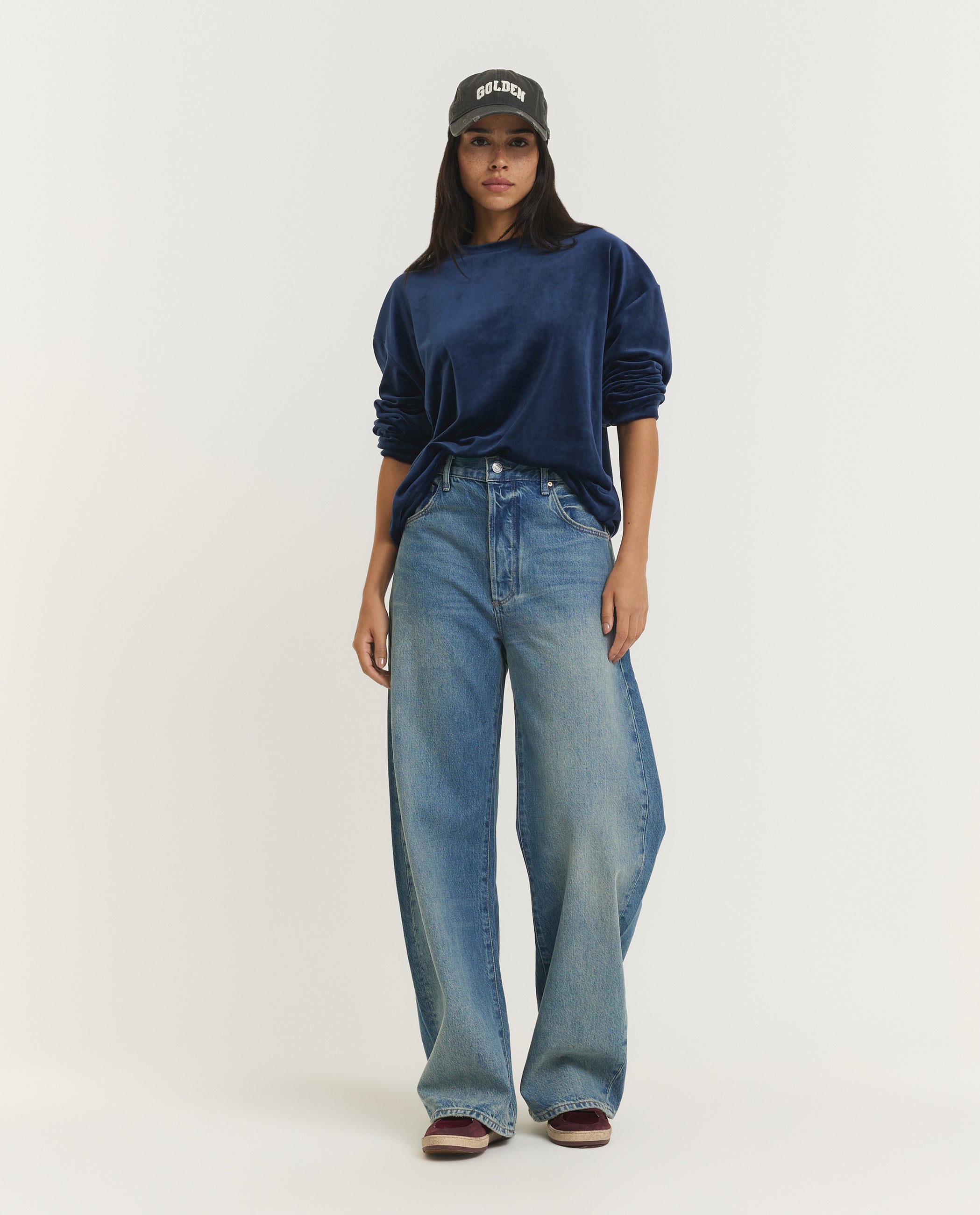 Fluwelen Ronde Hals Trui - Blauw