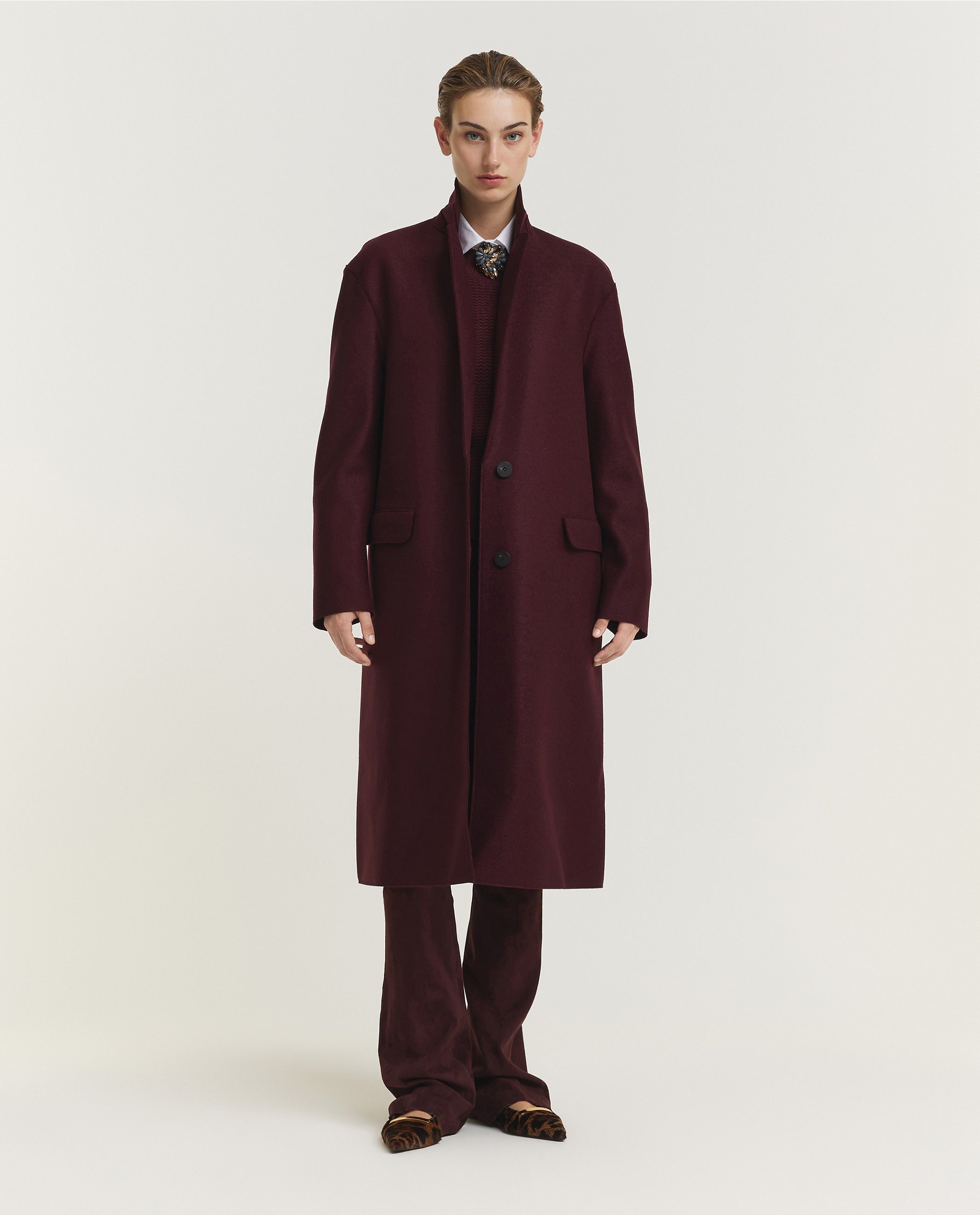 Ongevoerde Wollen Overjas - Rood