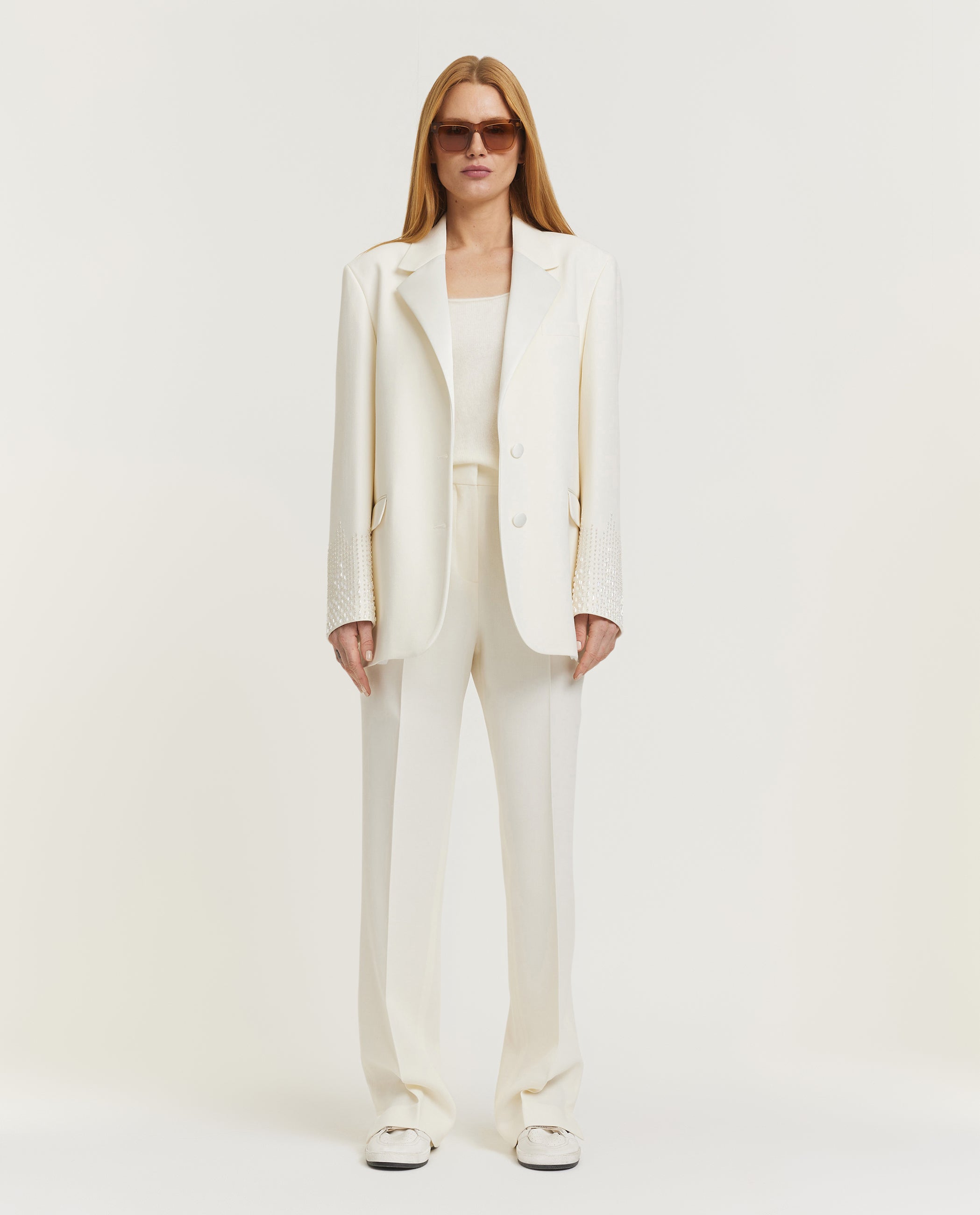 Wol-mix blazer met kralendetails