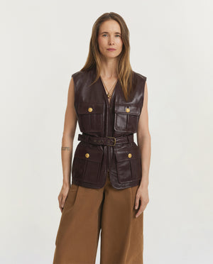 Utilitarian Lederen Vest - Bruin