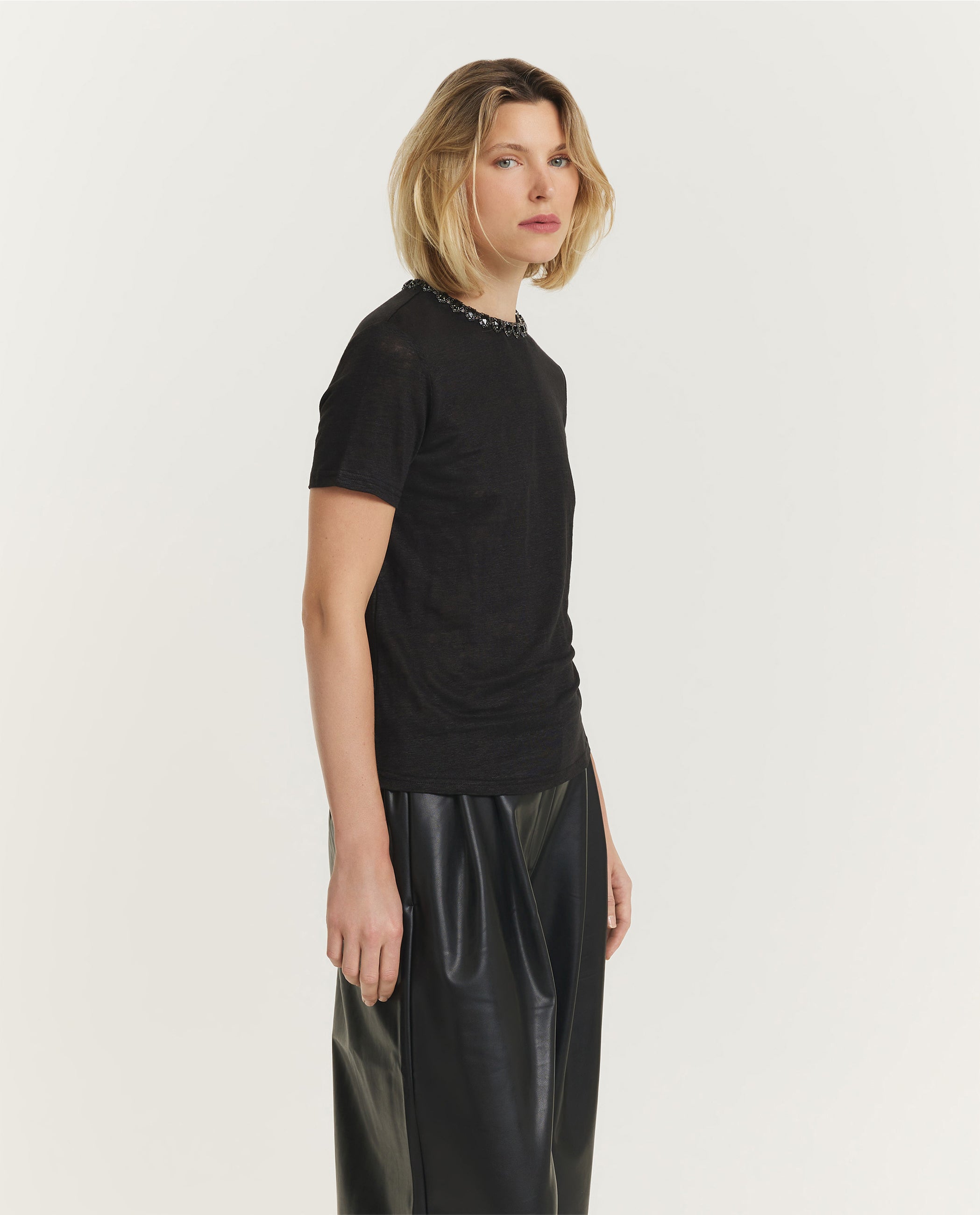 Linen Embellished Tee