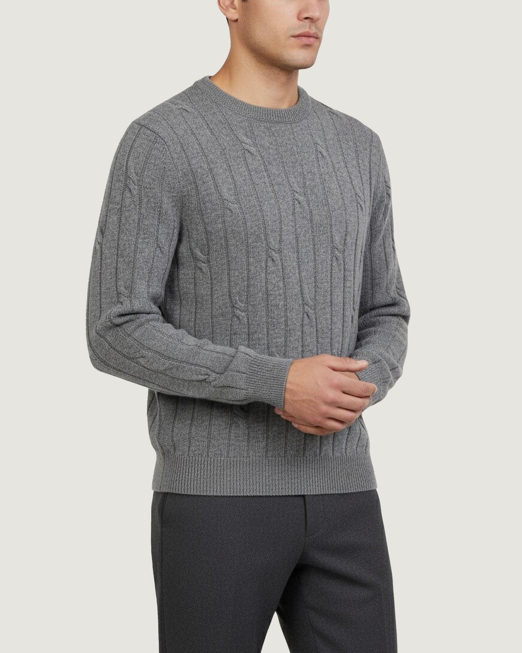 Wol Cashmere Kabeltrui - Grijs