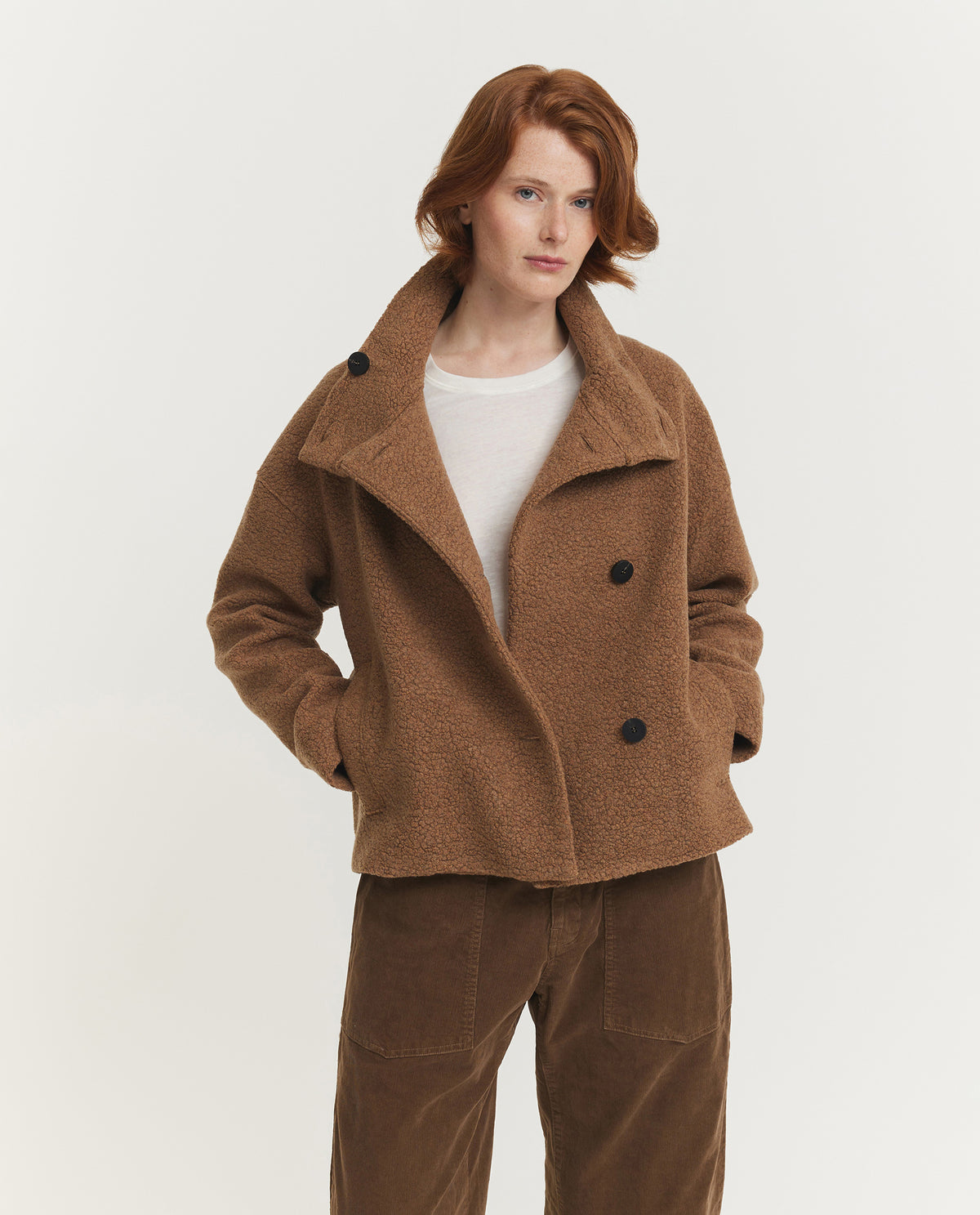 Cropped Funnel Bouclé Jas - Bruin