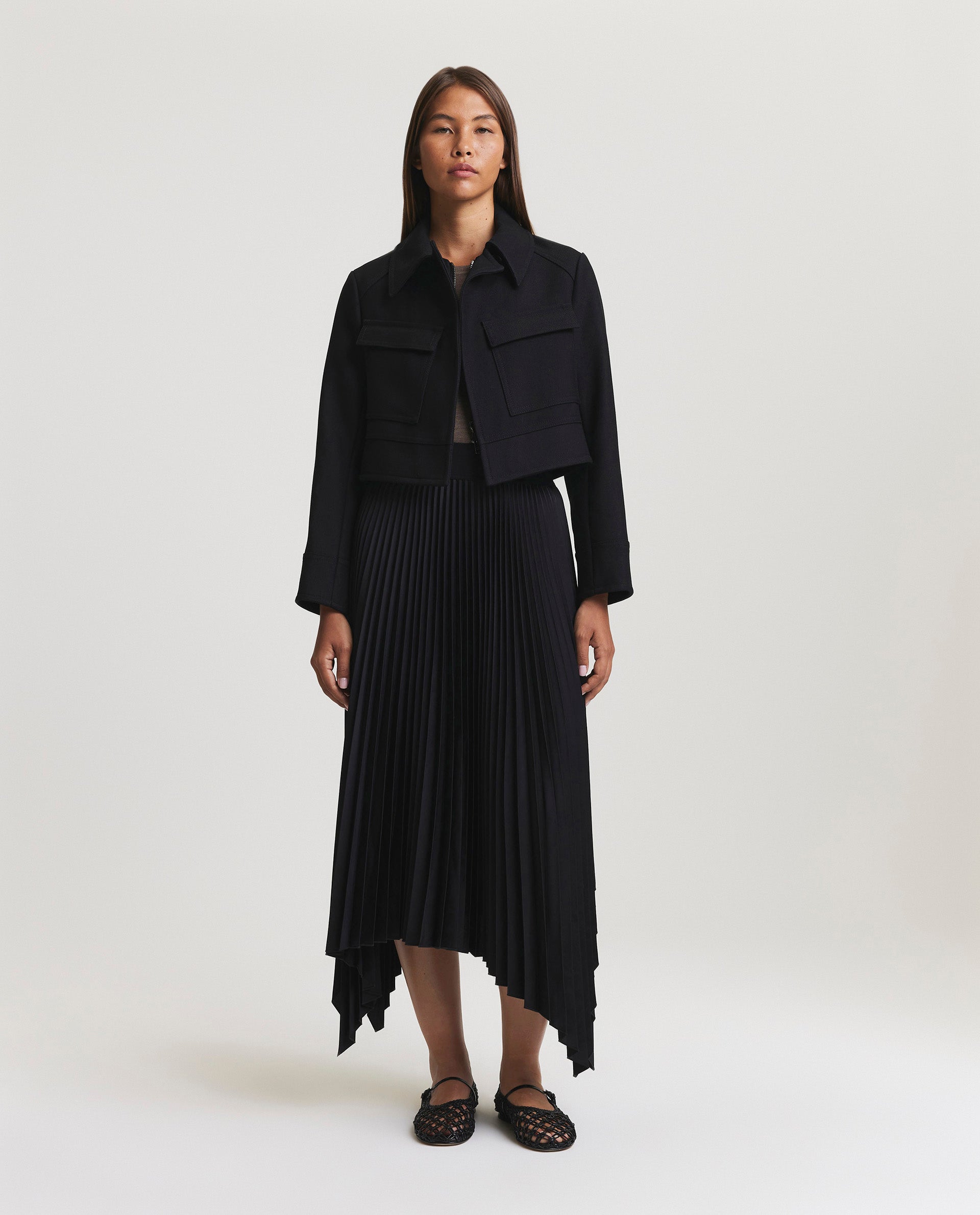 Asymmetrical plissé skirt