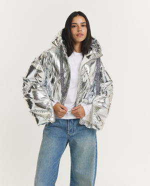 Crop Iconic Milano Puffer - Zilver
