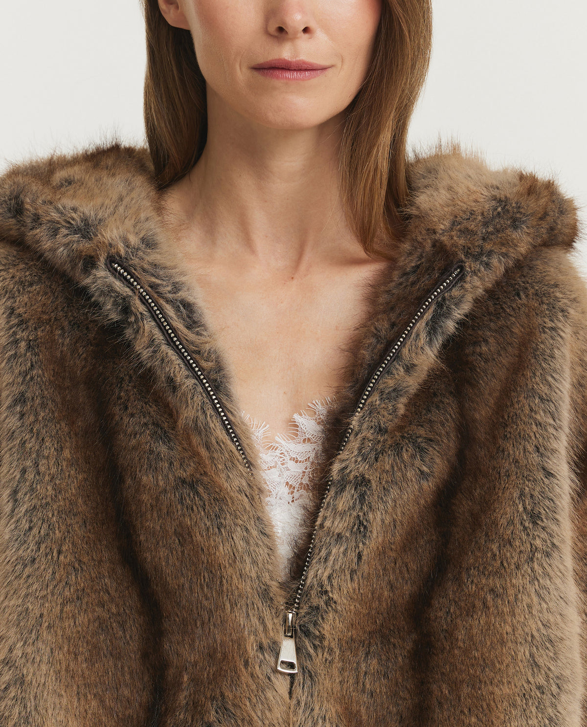 Hazel Faux Fur Jas - Bruin