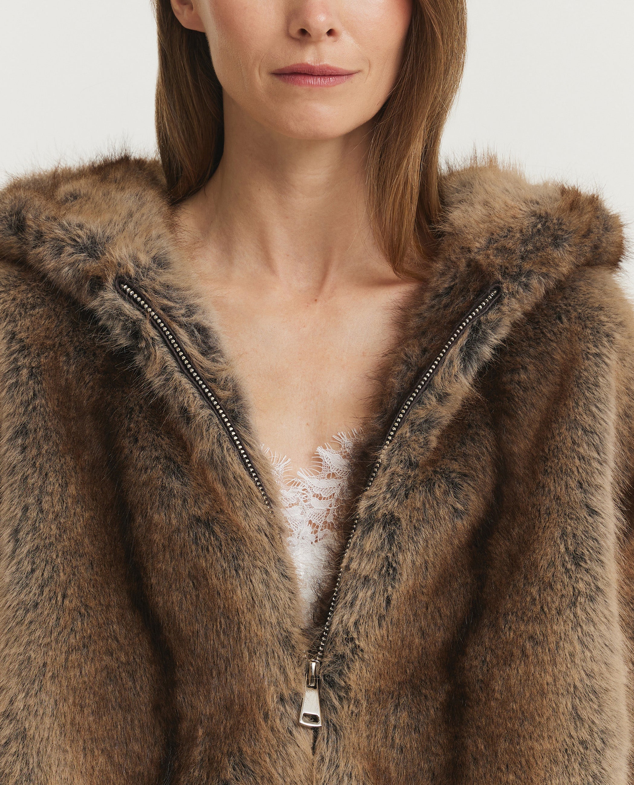 Hazel Faux Fur Jas - Bruin