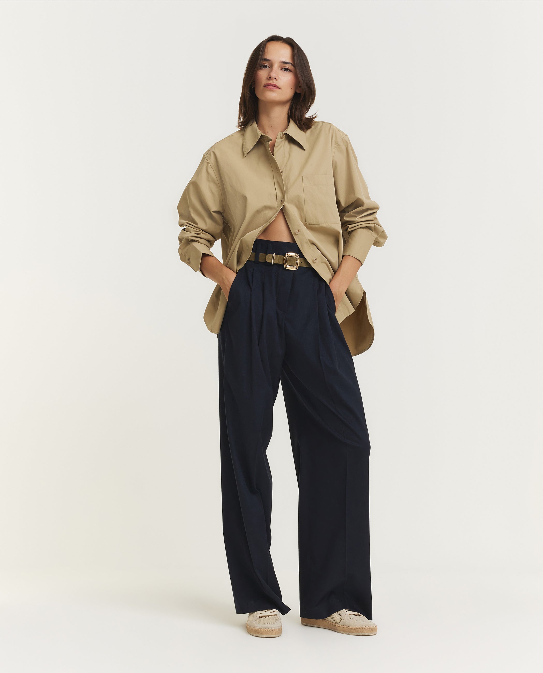 Oversized Katoenen Shirt - Lichtbruin