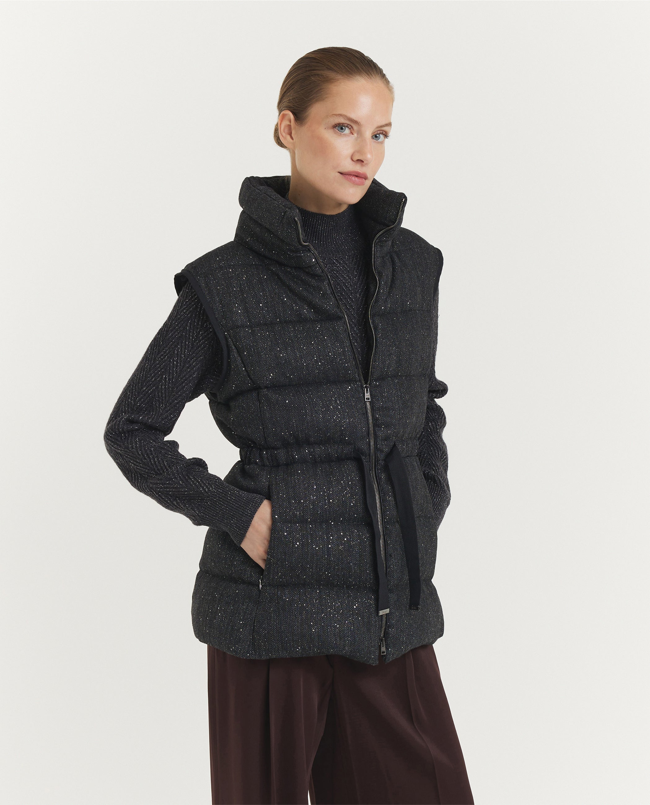 Glitter Visgraat Bodywarmer - Donkergrijs