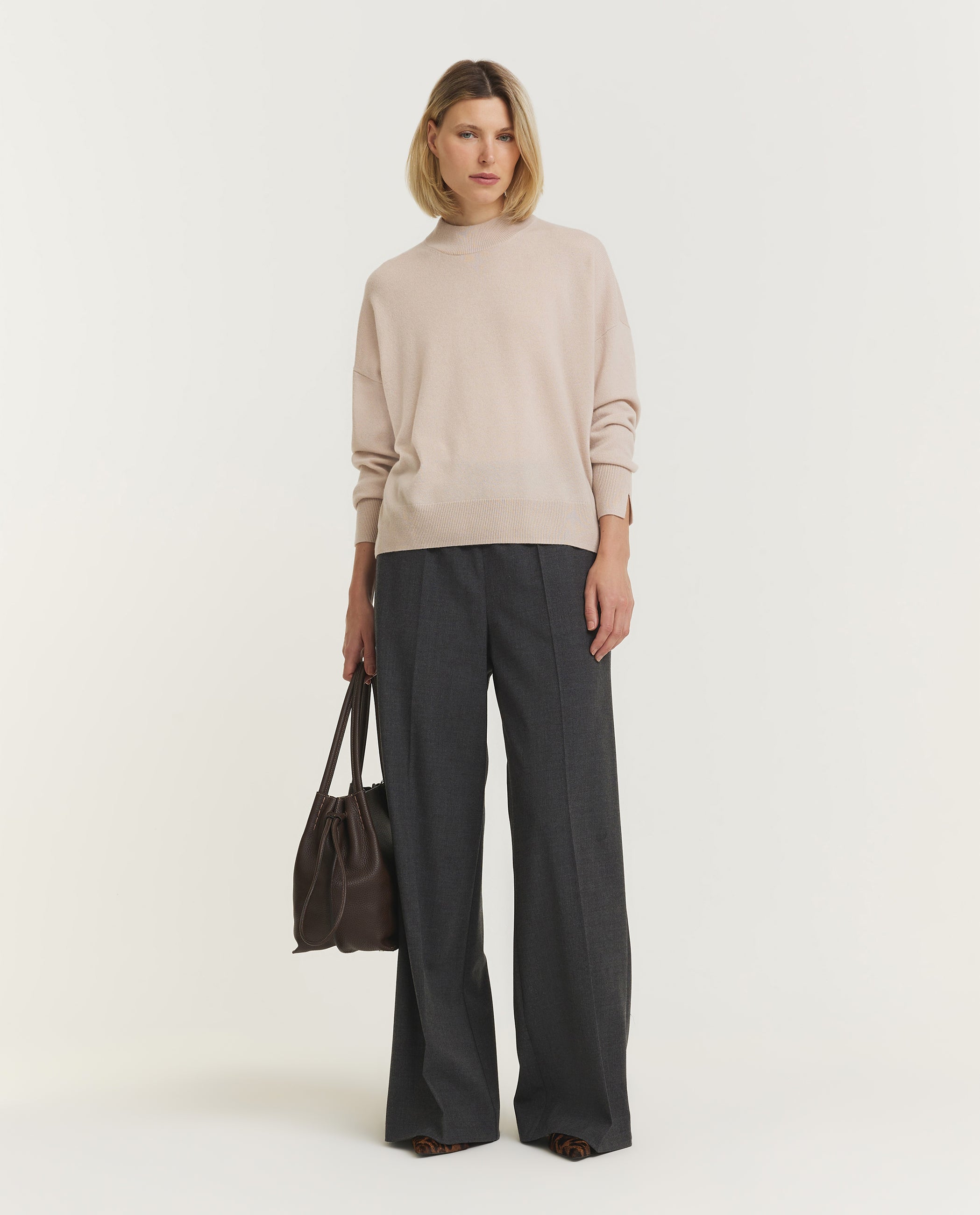 Wool Cashmere Mock Neck Sweater