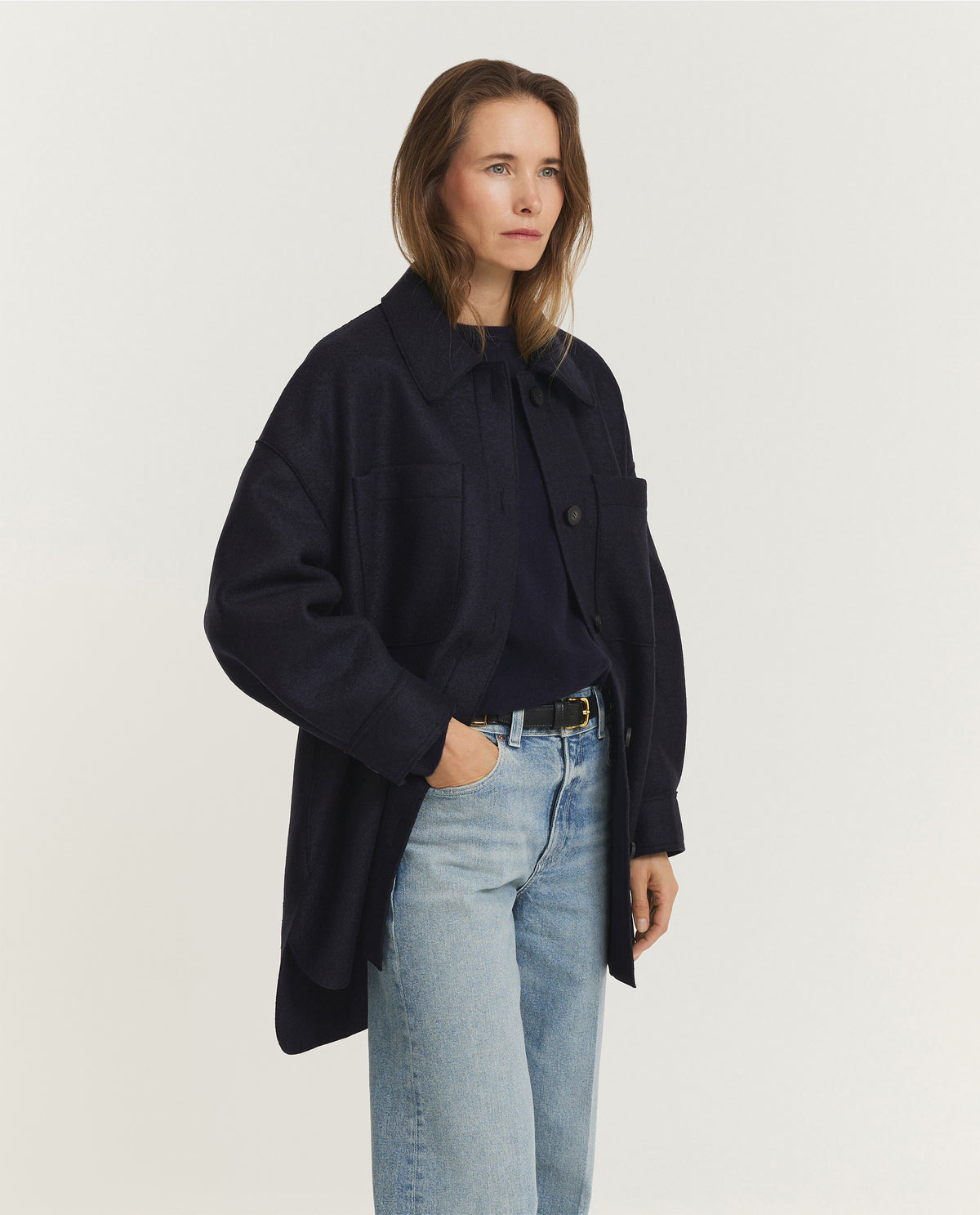 Geperst Wollen Jas - Donkerblauw