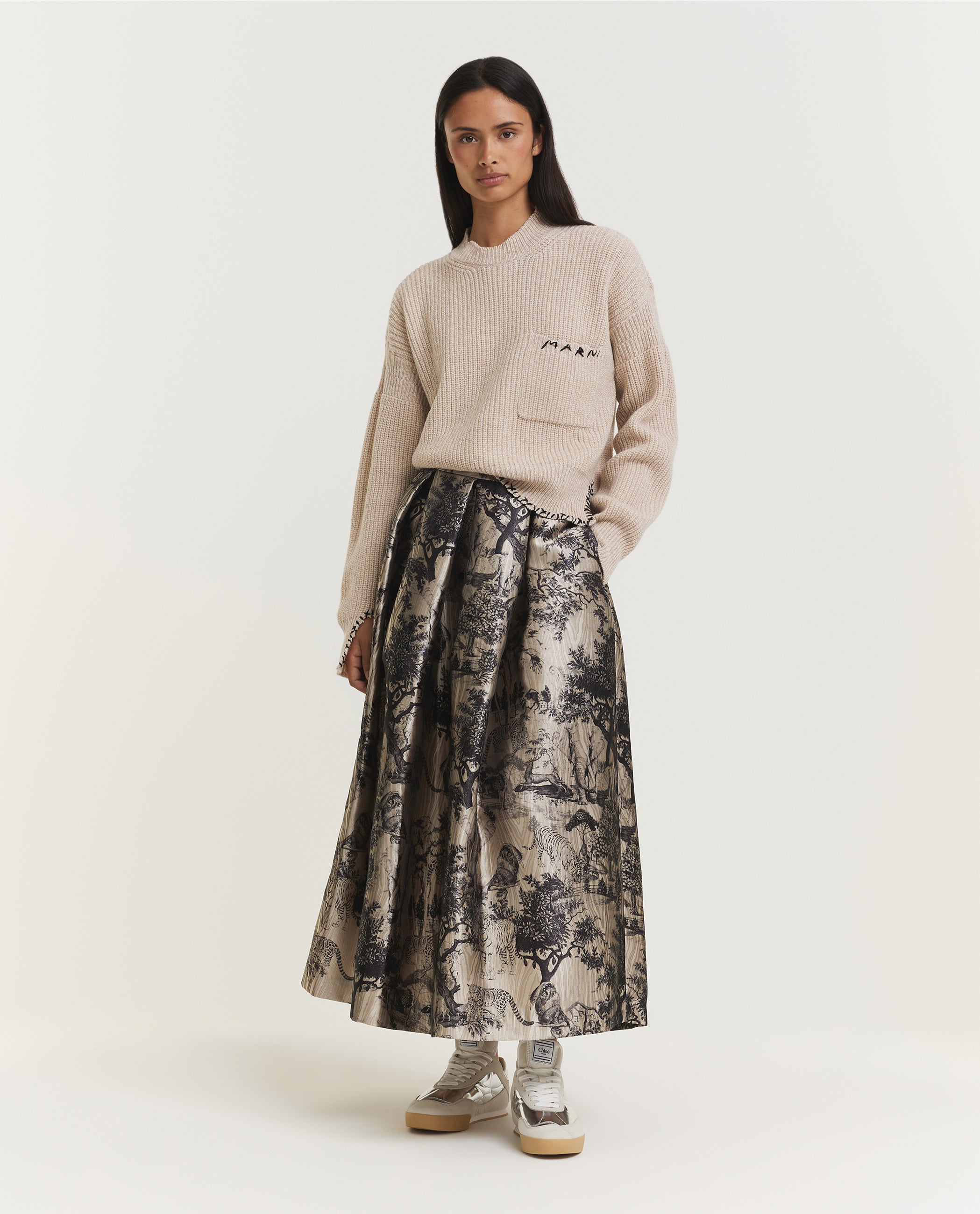 Printed Moire Skirt