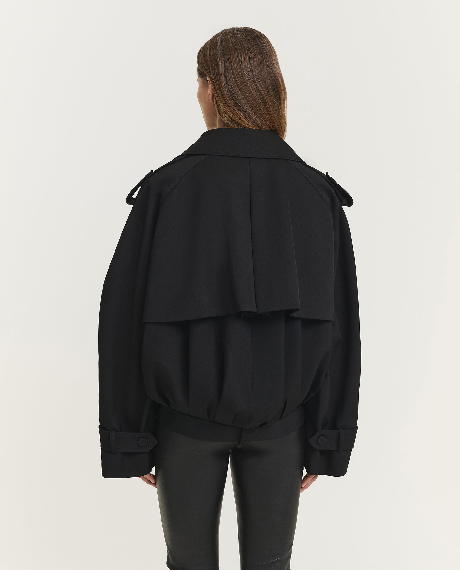 Korte Wollen Trenchcoat - Zwart