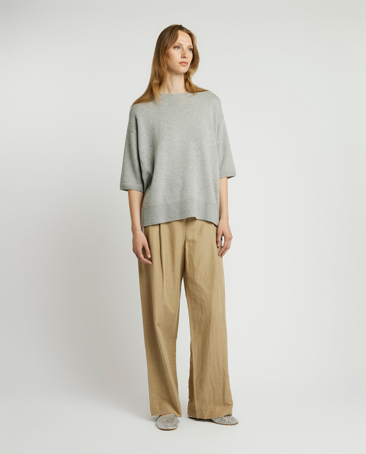 Loose cotton blend trousers