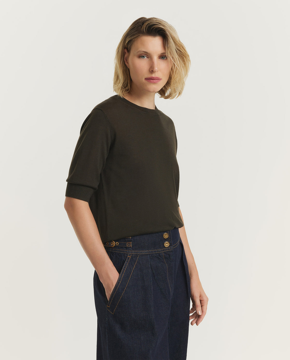 Wool Short Sleeved Sweater 