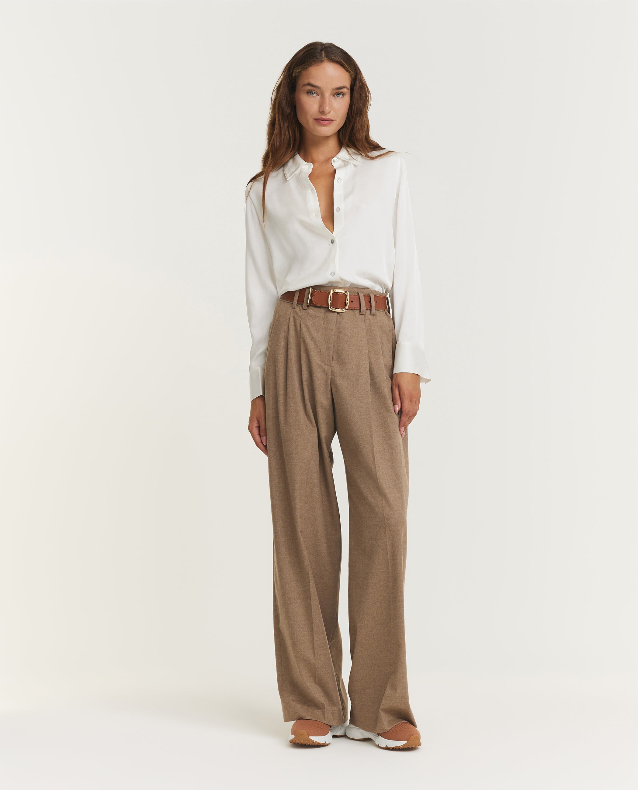 Wide Leg Pleated Trousers