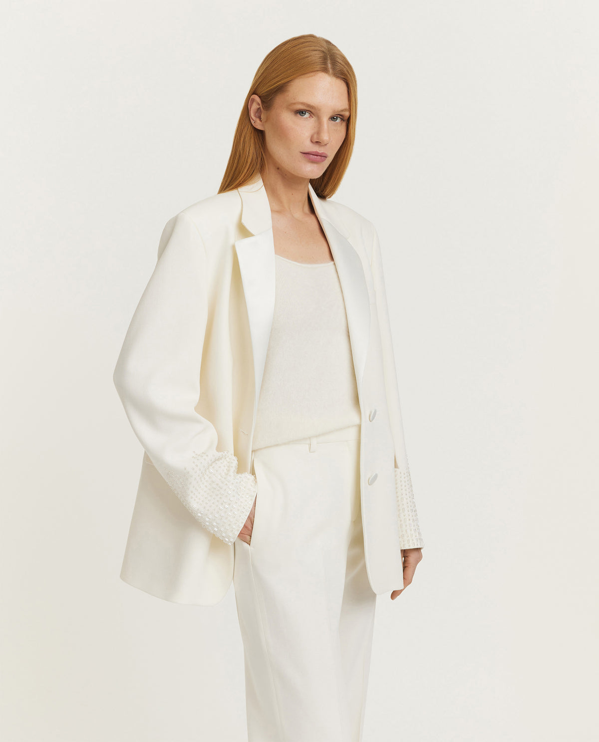 Wol-mix blazer met kralendetails