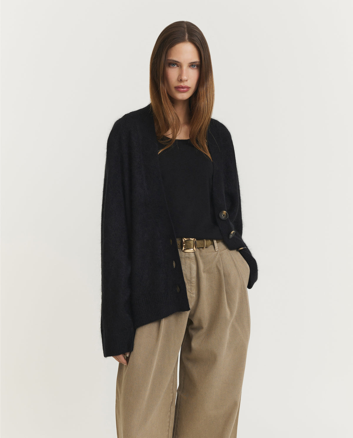 Relaxed Wollen Vest - Zwart