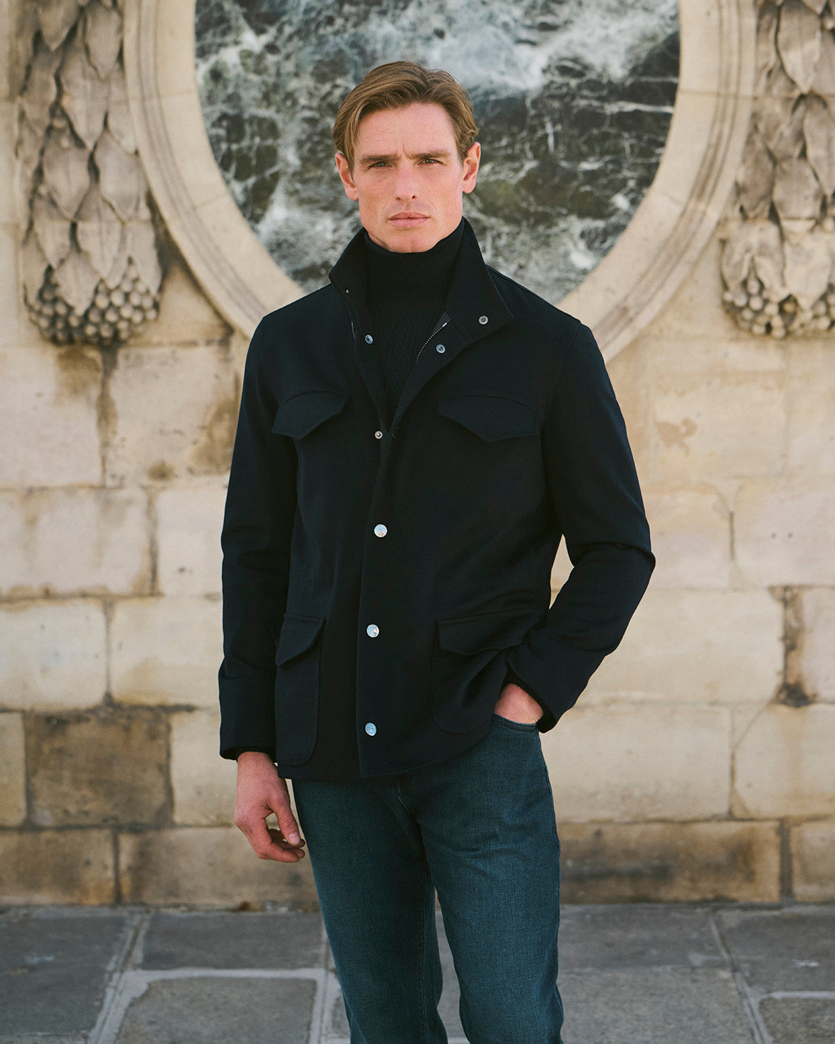 Handgemaakte Cashmere Fieldjacket - Donkerblauw