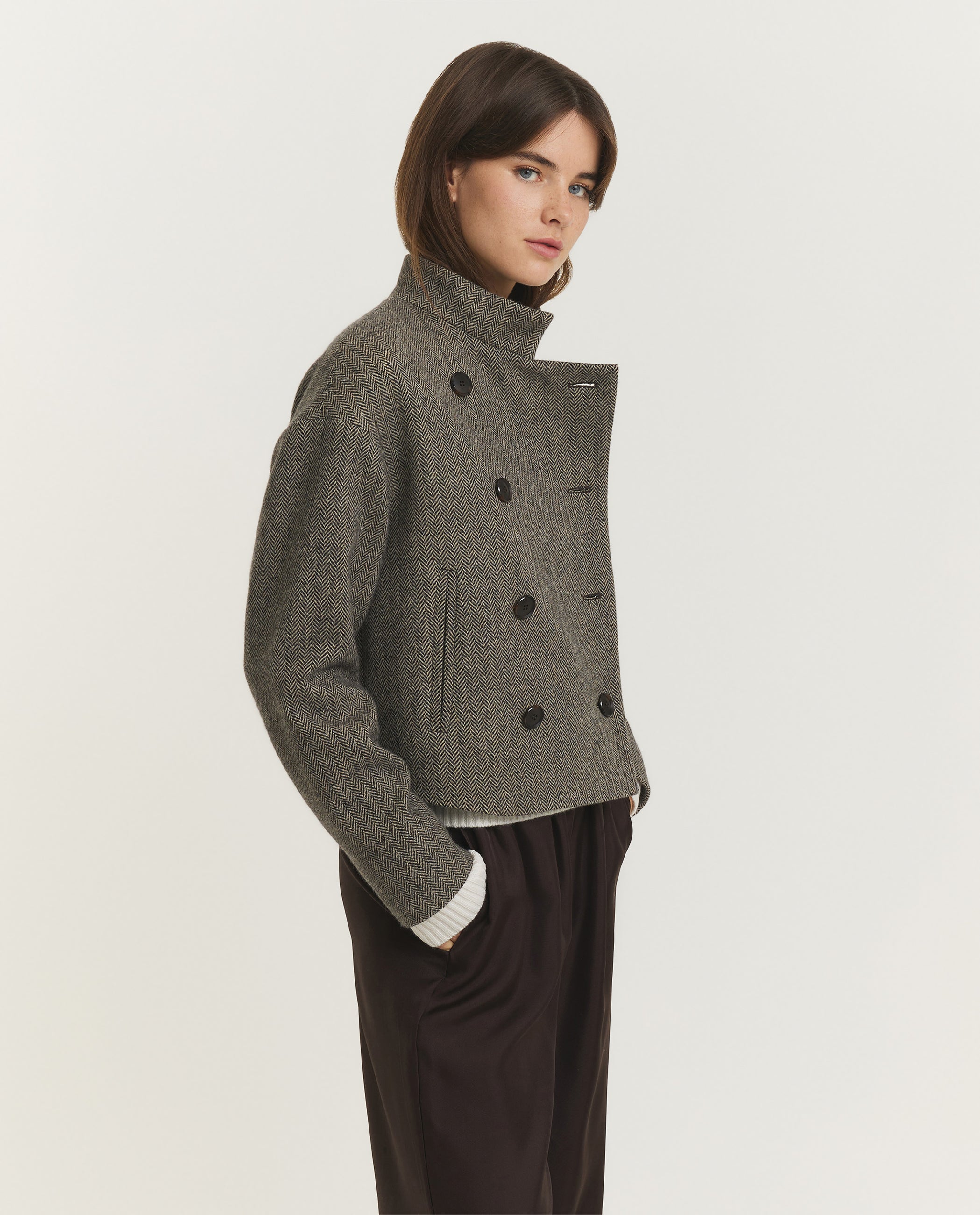 Wol Cashmere Peacoat - Grijs