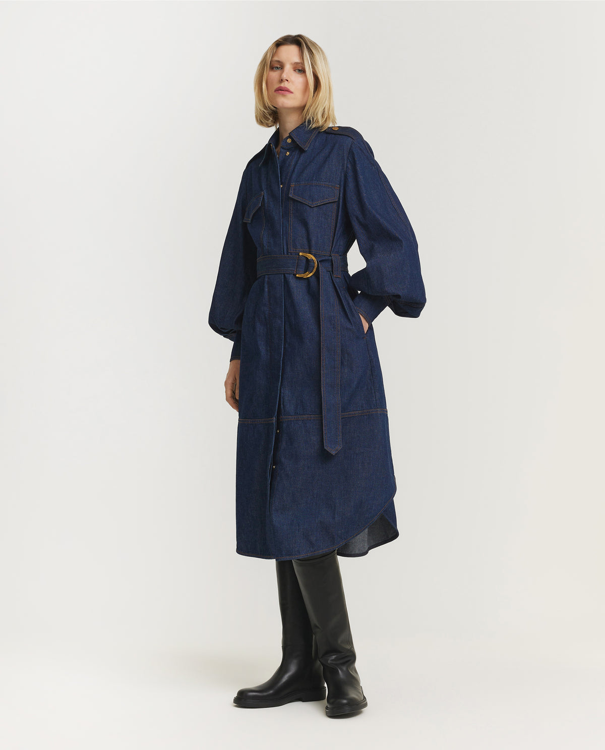 Denim Cargo Midi Jurk - Donkerblauw