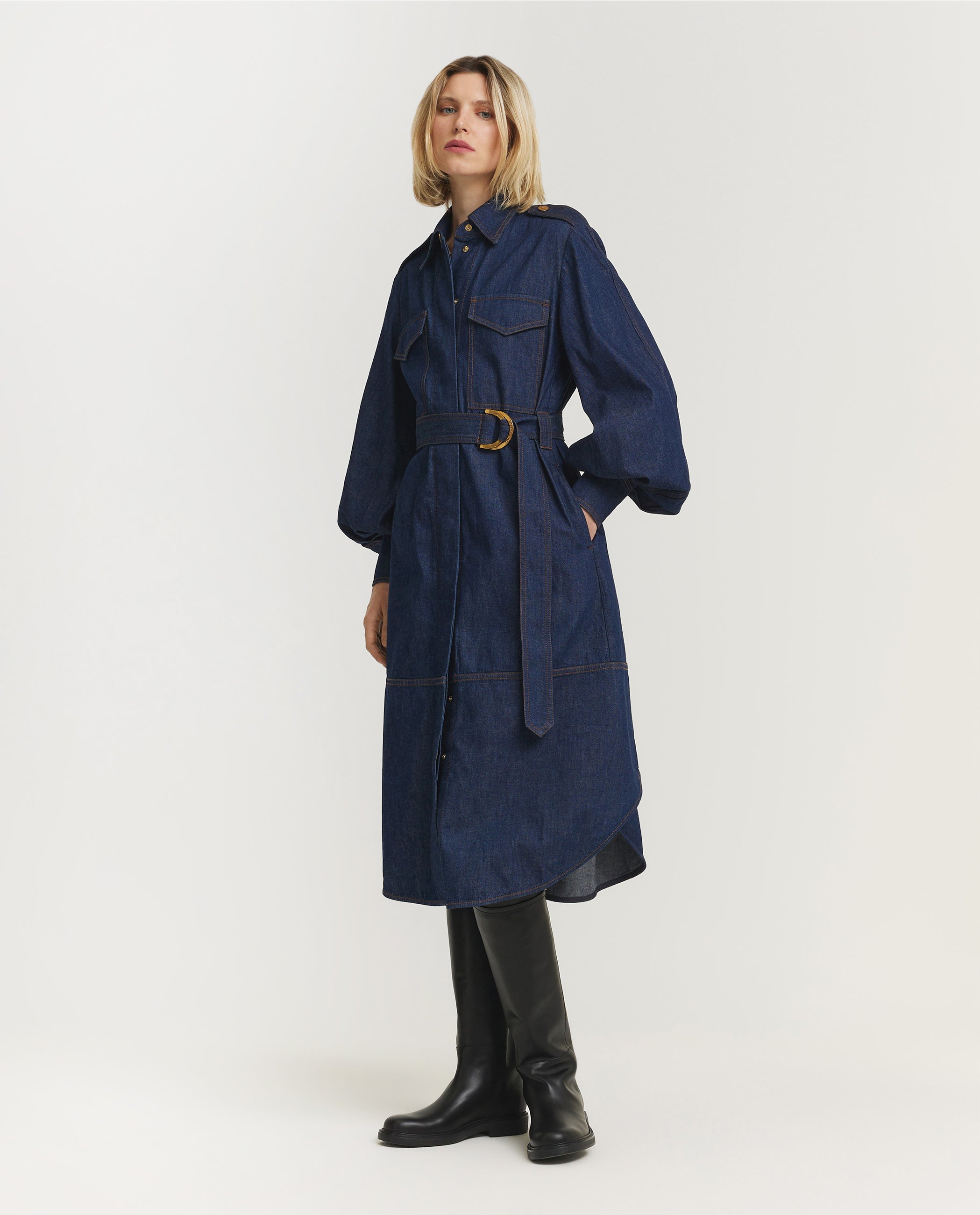 Denim Cargo Midi Dress