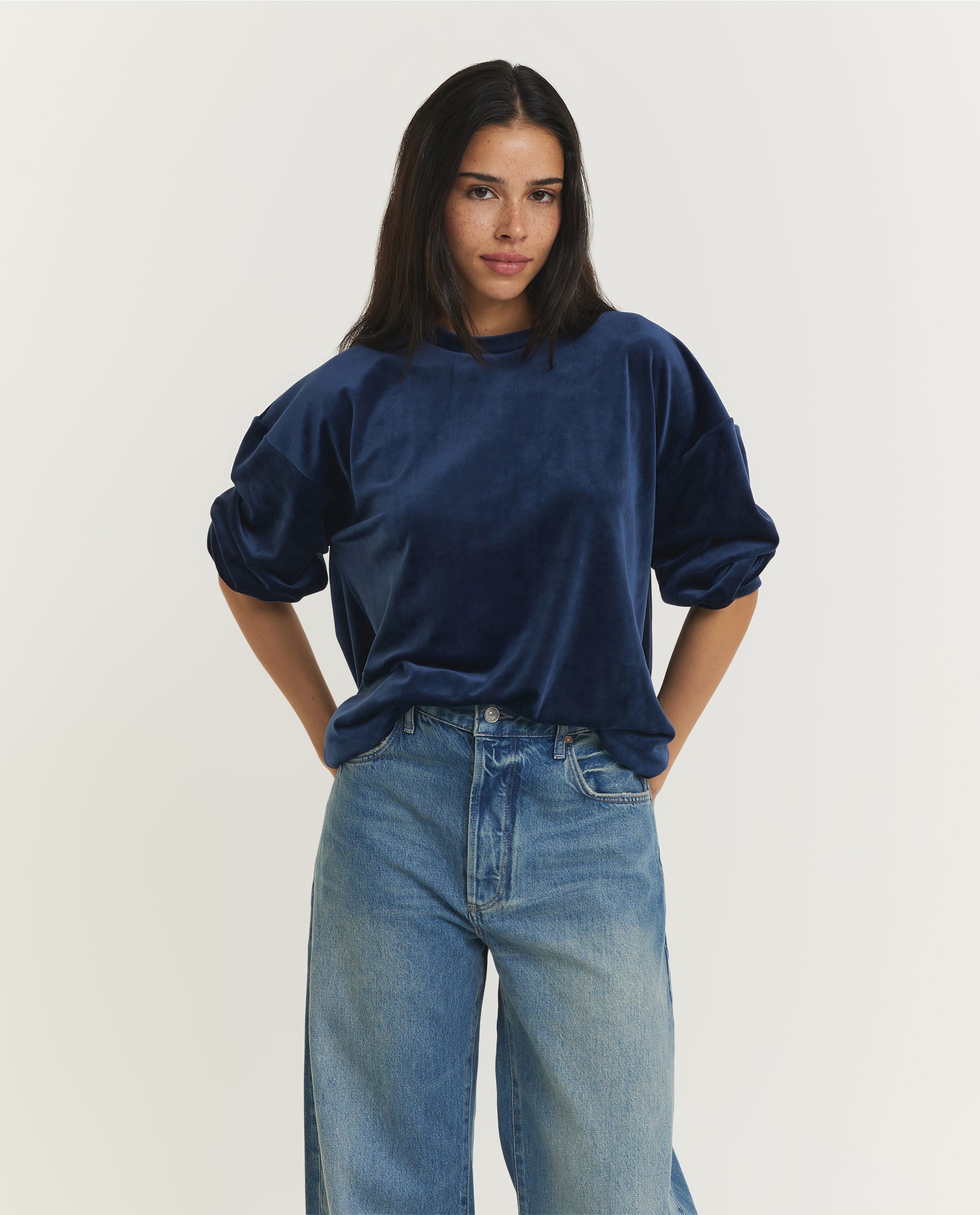 Fluwelen Ronde Hals Trui - Blauw