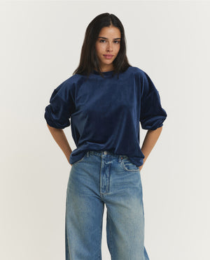 Fluwelen Ronde Hals Trui - Blauw