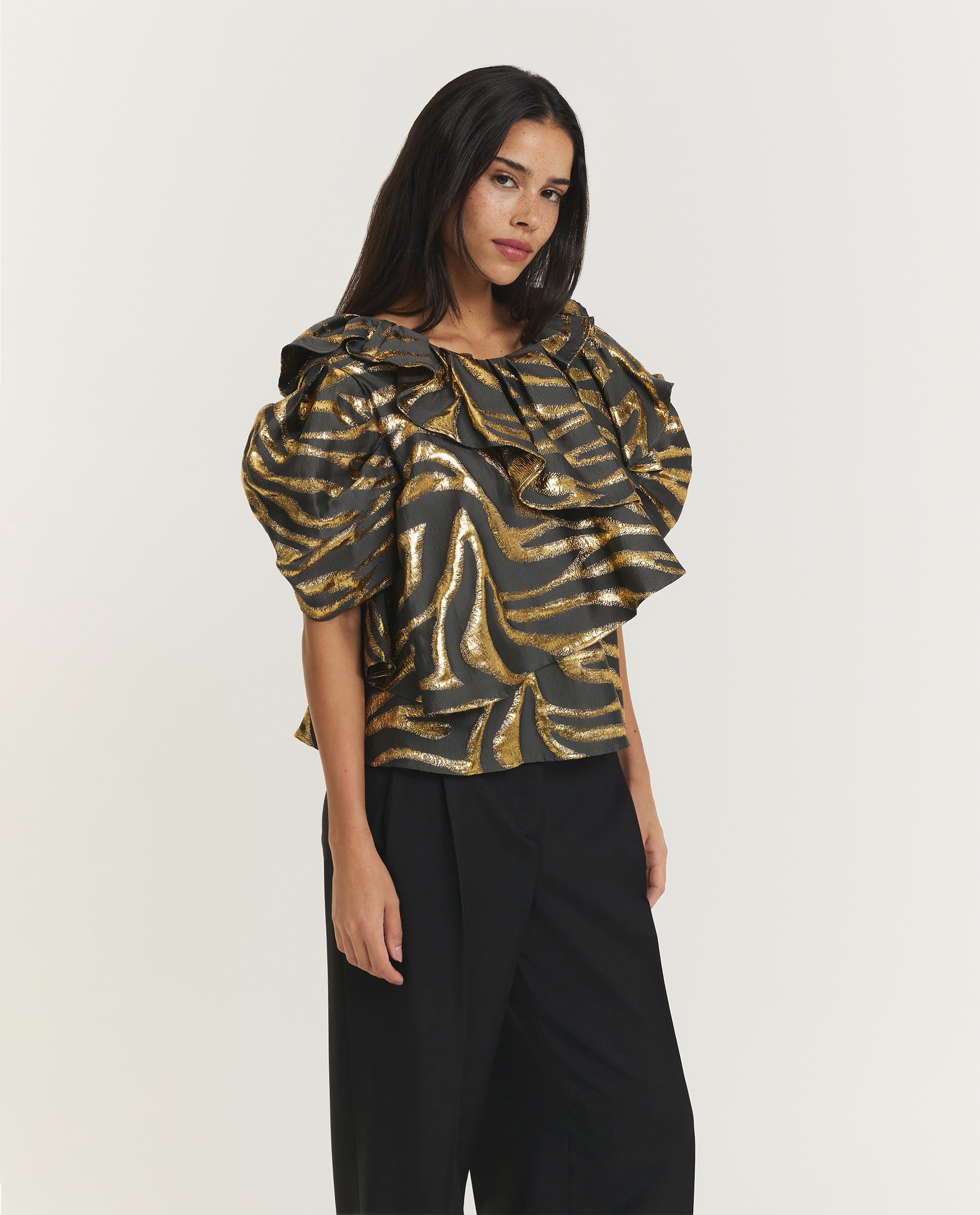 Metallic Zebra Wave Top