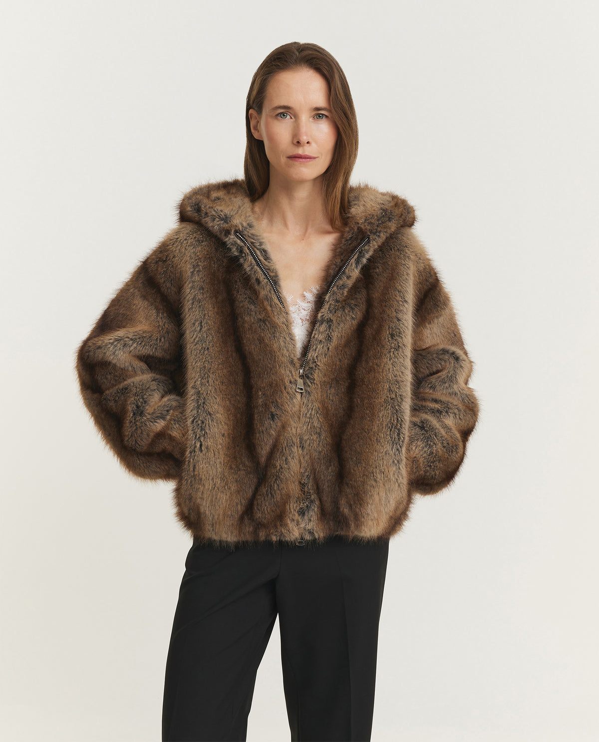 Hazel Faux Fur Jas - Bruin