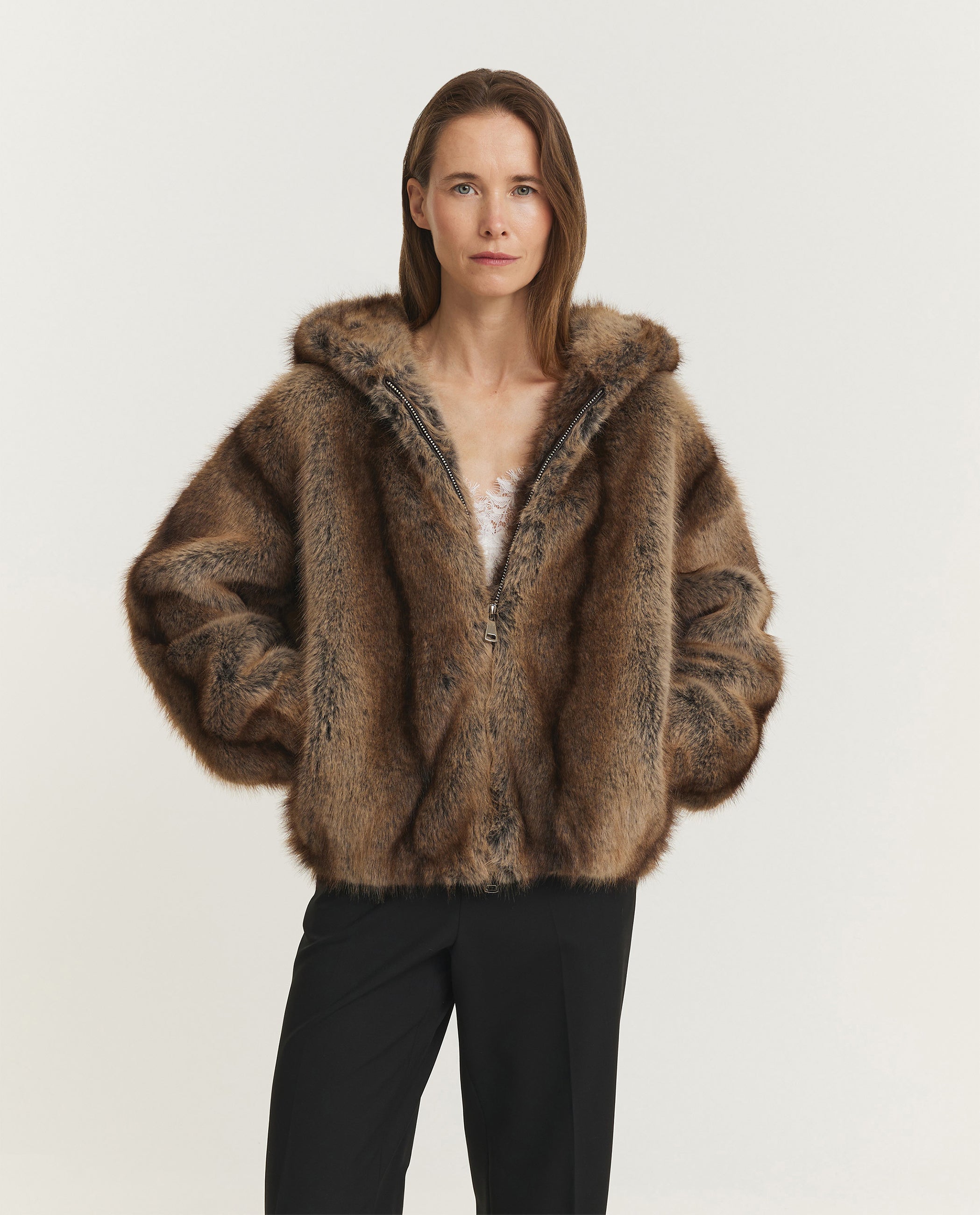 Hazel Faux Fur Jas - Bruin
