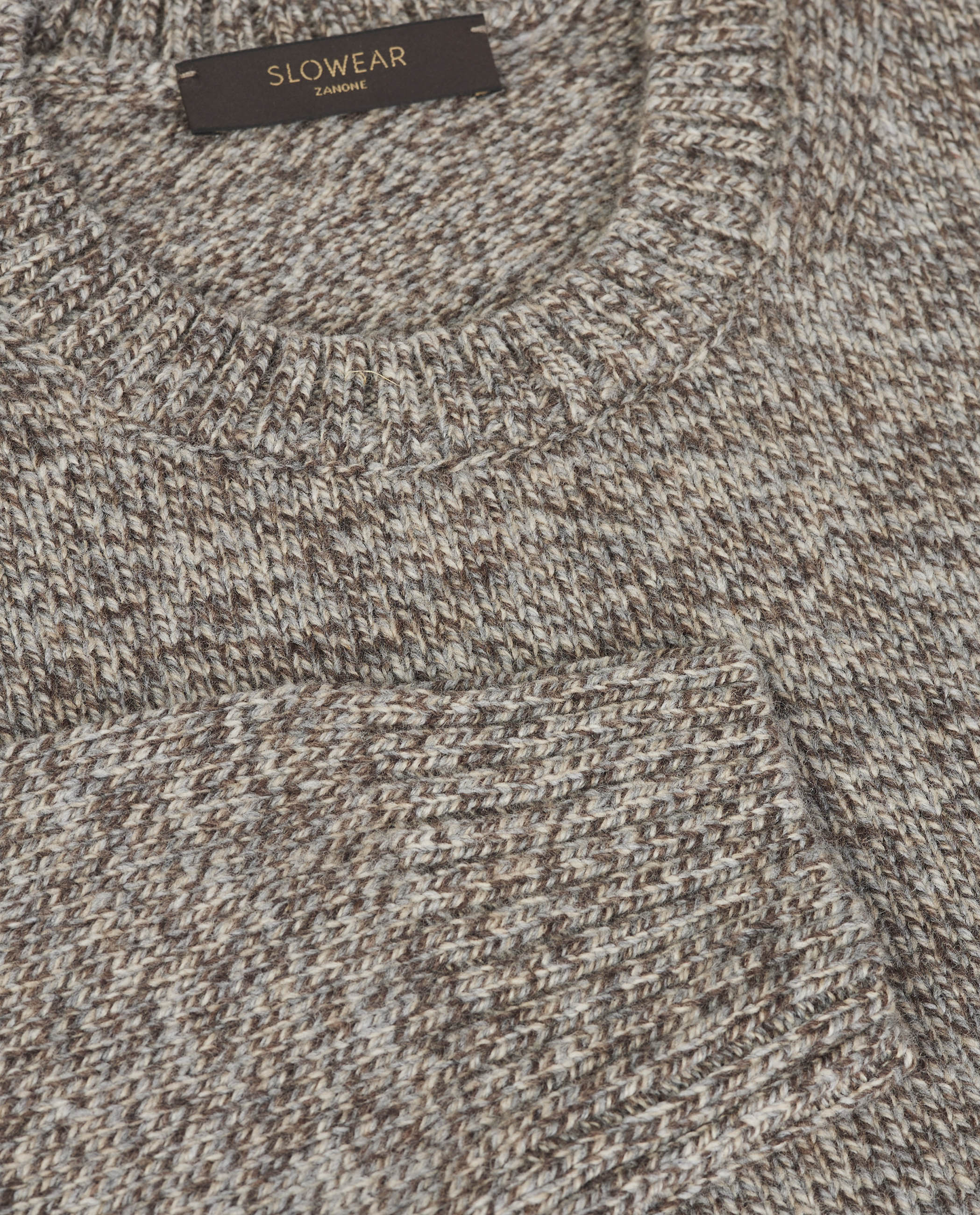 Ronde Hals Melange Trui - Lichtbruin